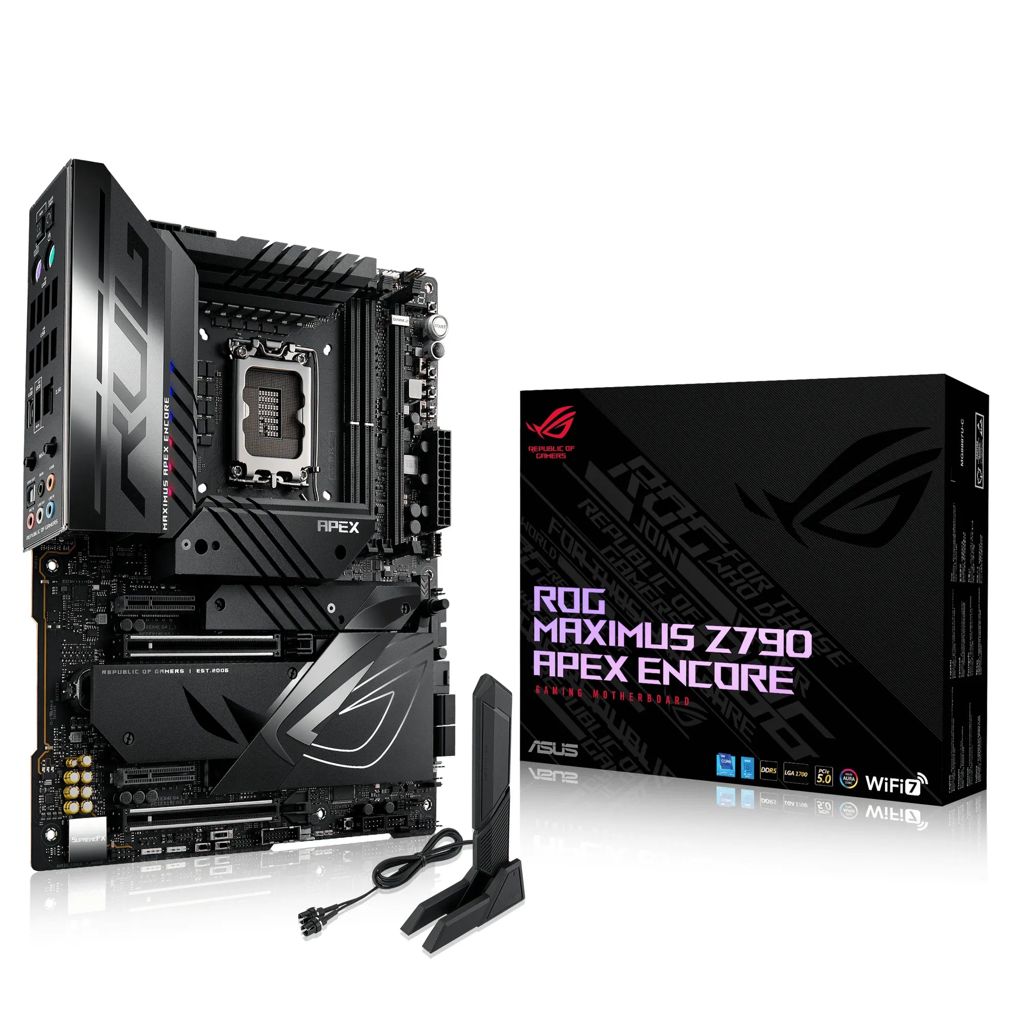 ASUS ROG MAXIMUS Z790 APEX ENCORE, Intel, LGA 1700, Intel® Celeron®, Intel® Core™ i3, Intel® Core™ i5, Intel® Core™ i7, Intel® Core™ i9,..., DDR5-SDRAM, 96 GB, DIMM