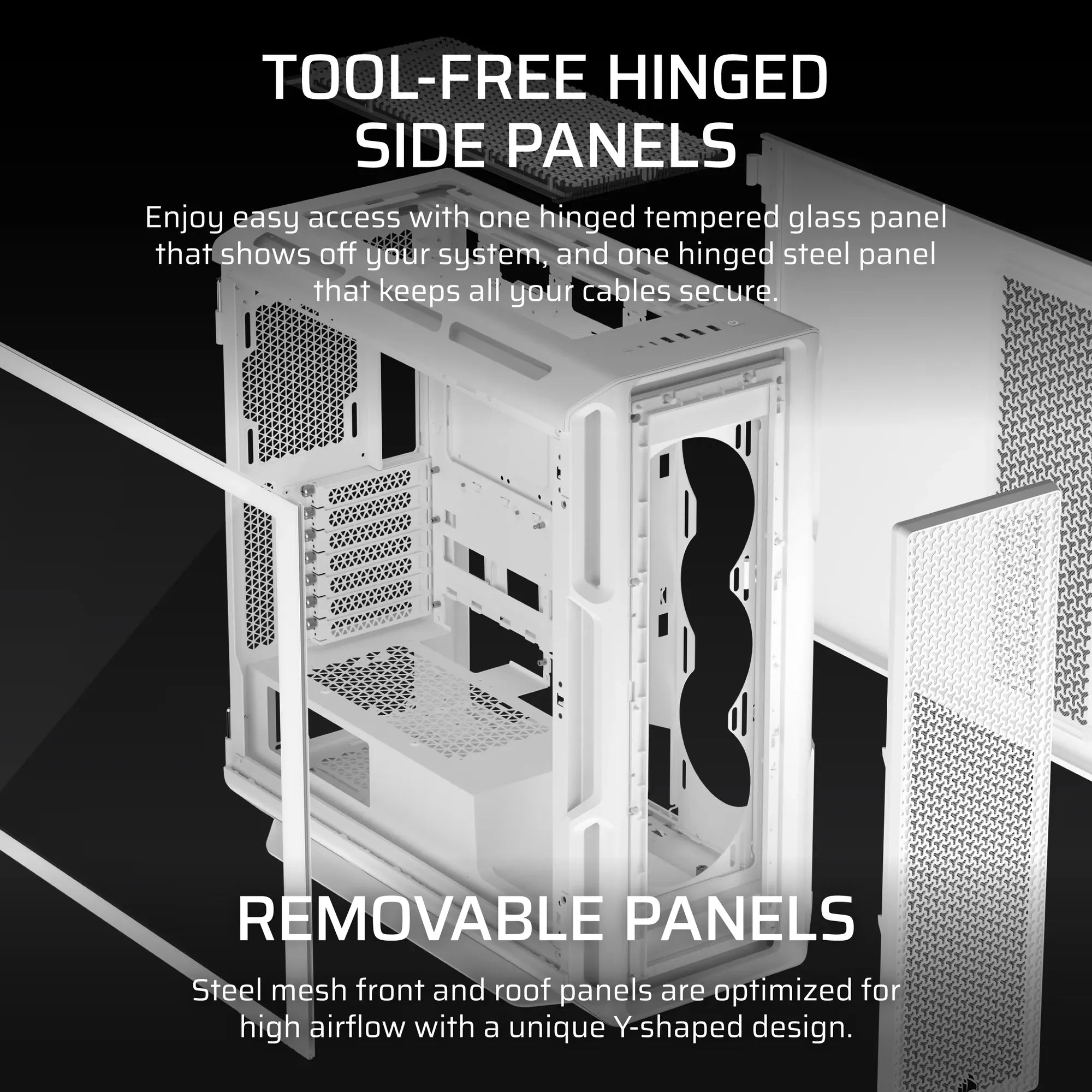 Corsair 5000T, Midi Tower, PC, White, ATX, EATX, micro ATX, Mini-ITX, Plastic, Steel, Tempered glass, Gaming