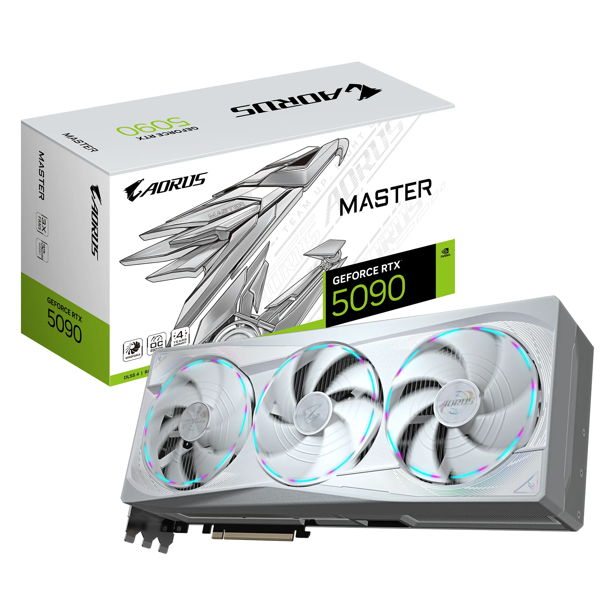 GIGABYTE AORUS GeForce RTX 5090 MASTER ICE 32G Graphics Card - 32GB GDDR7, 512bit, PCI-E 5.0, 2655MHz Core Clock, 3 x DP 2.1a, 1 x HDMI 2.1b, NVIDIA DLSS 4, GV-N5090AORUSM ICE-32GD, GeForce RTX 5090, 32 GB, GDDR7, 512 bit, 7680 x 4320 pixels, PCI Express x16 5.0