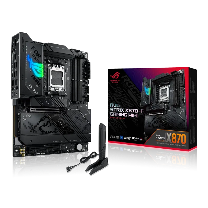 ASUS ROG STRIX X870-F GAMING WIFI, AMD, Socket AM5, AMD Ryzen 7 7th Gen, AMD Ryzen 7 8th Gen, AMD Ryzen 9 7th Gen, AMD Ryzen 9 8th Gen, AMD Ryzen 9..., DDR5-SDRAM, 192 GB, DIMM