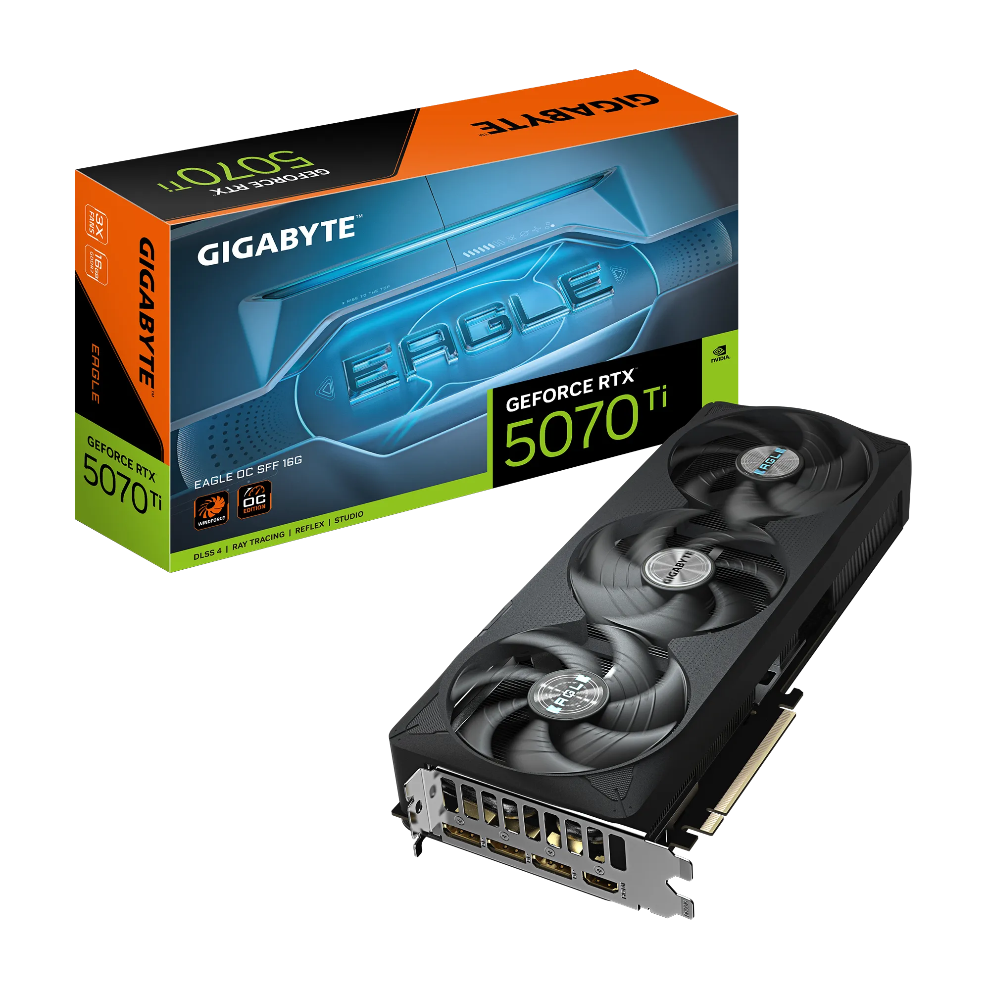 GIGABYTE GeForce RTX 5070 Ti EAGLE OC SFF 16G Graphics Card - 16GB GDDR7, 256bit, PCI-E 5.0, 2542 MHz Core Clock, 3 x DP 2.1a, 1 x HDMI 2.1b, NVIDIA DLSS 4, GV-N507TEAGLE OC-16GD, GeForce RTX 5070 Ti, 16 GB, GDDR7, 256 bit, 7680 x 4320 pixels, PCI Express x16 5.0