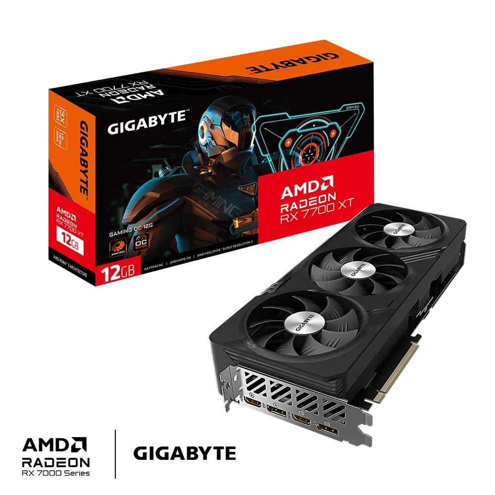 GIGABYTE GAMING Radeon RX 7700 XT OC 12G, Radeon RX 7700 XT, 12 GB, GDDR6, 192 bit, 7680 x 4320 pixels, PCI Express 4.0