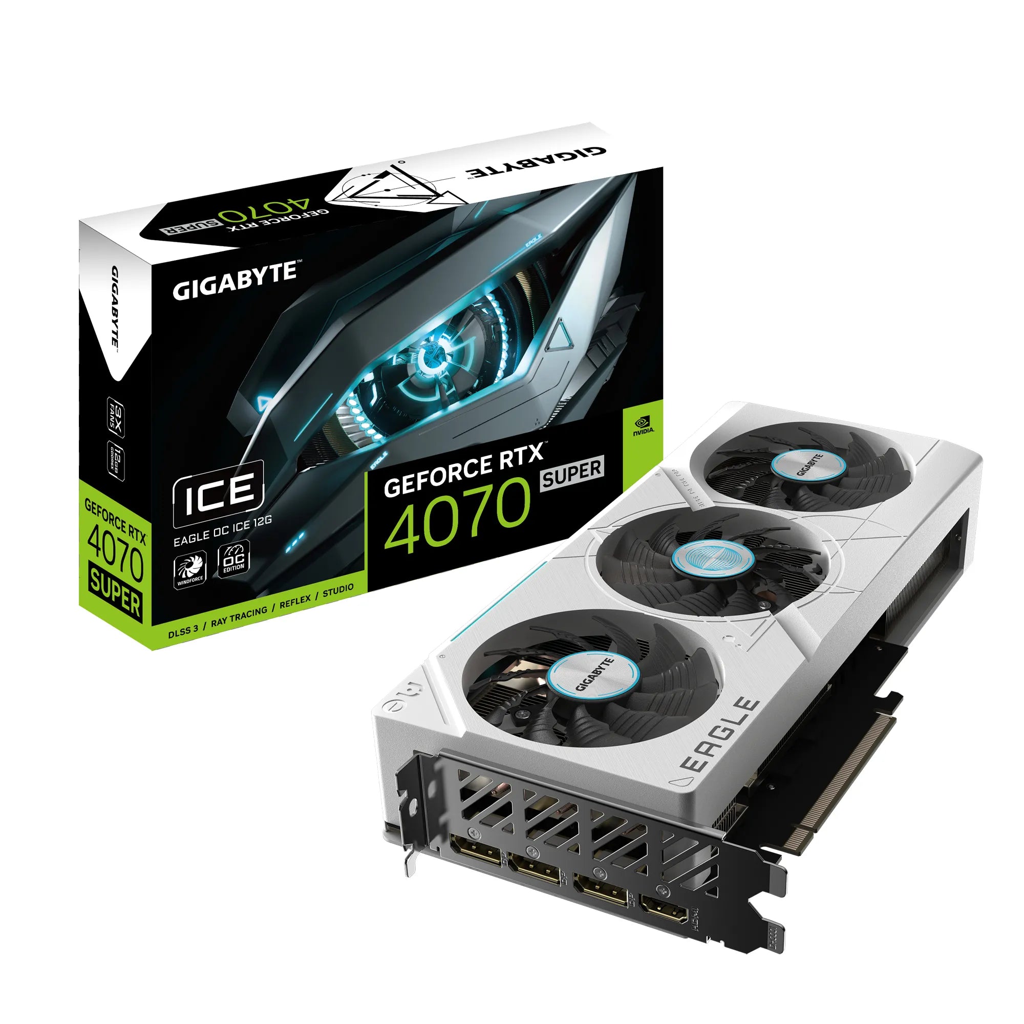 Gigabyte EAGLE GeForce RTX 4070 SUPER OC ICE, GeForce RTX 4070 SUPER, 12 GB, GDDR6X, 192 bit, 7680 x 4320 pixels, PCI Express 4.0