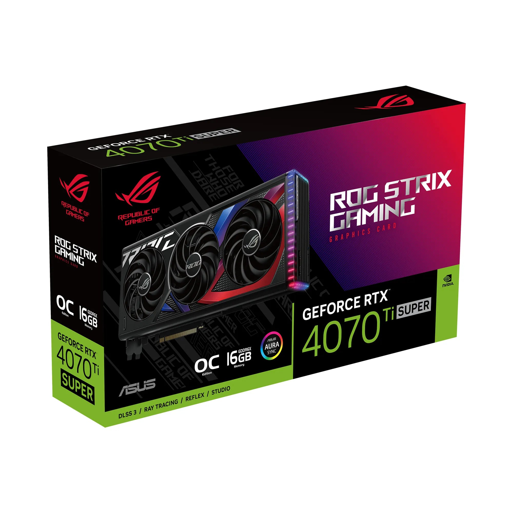 ASUS ROG -STRIX-RTX4070TIS-O16G-GAMING, GeForce RTX 4070 Ti SUPER, 16 GB, GDDR6X, 256 bit, 7680 x 4320 pixels, PCI Express 4.0