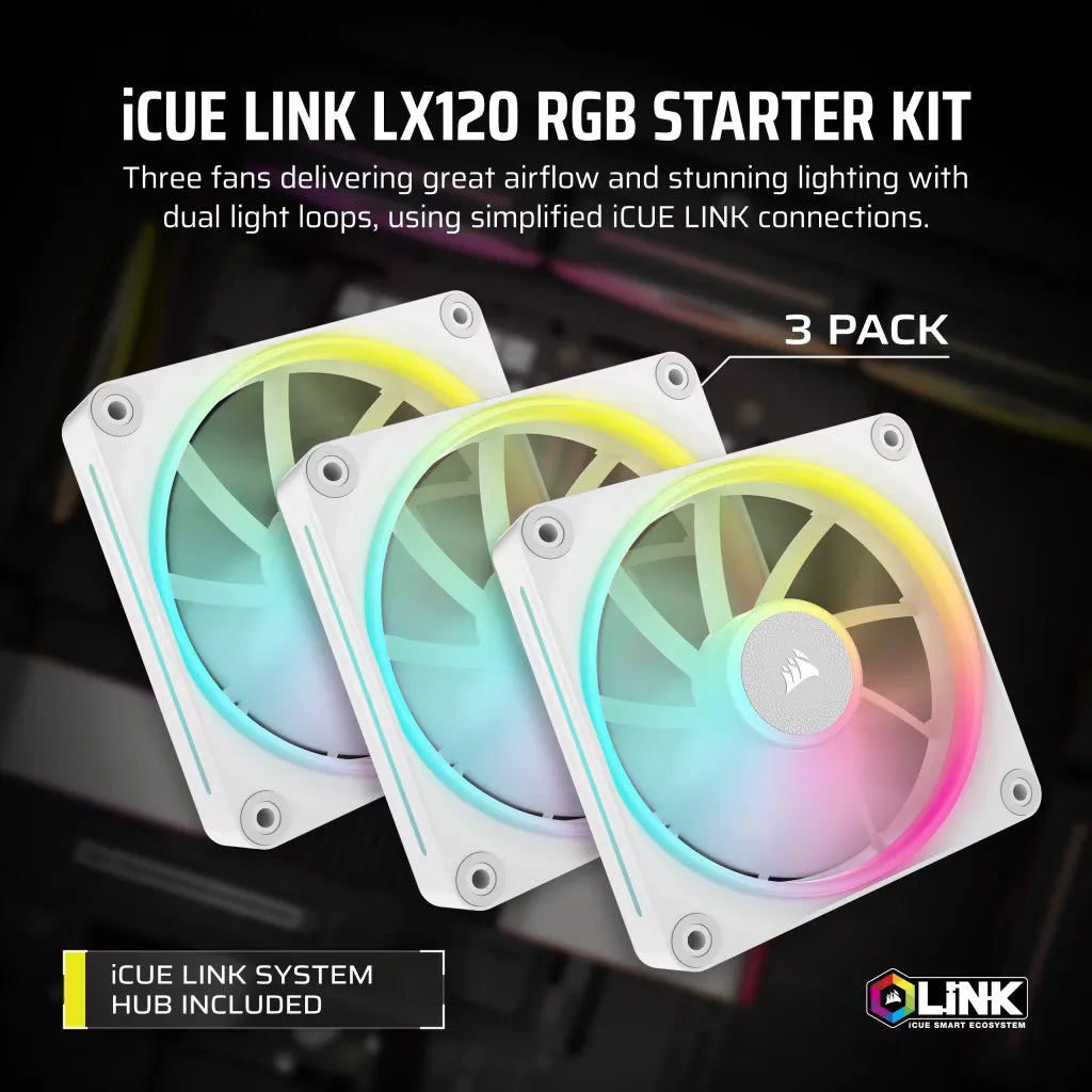 Corsair iCUE LINK LX120 RGB, Fan, 12 cm, 400 RPM, 2400 RPM, 36 dB, 69.9 cfm