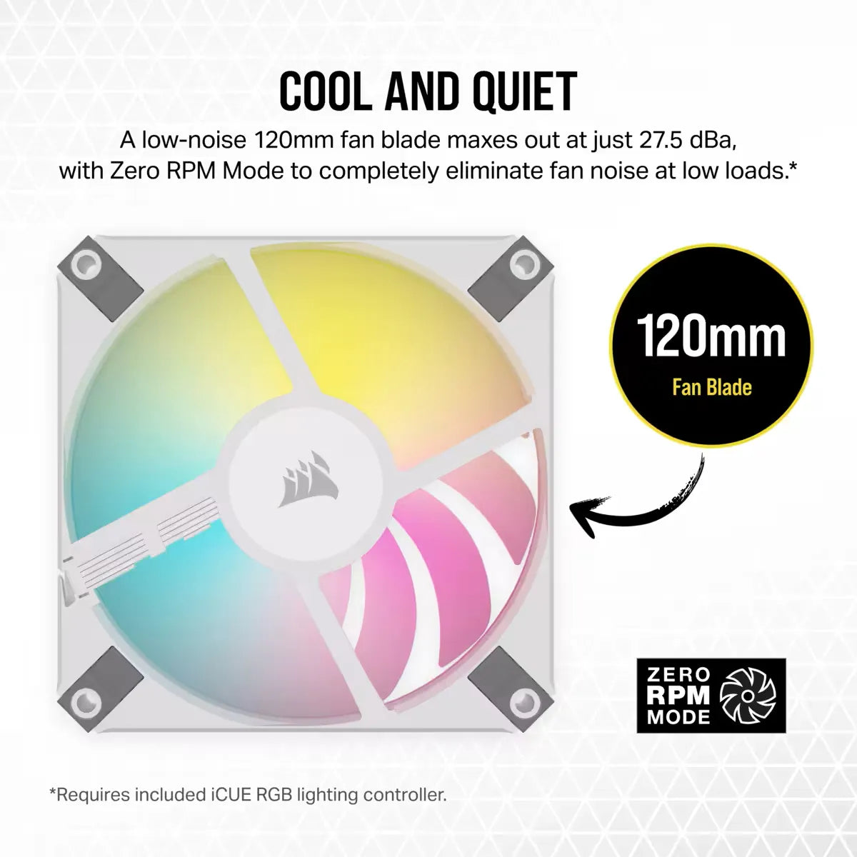 Corsair AF120 RGB Slim, Fan, 12 cm, 600 RPM, 2000 RPM, 27.5 dB, 56.3 cfm