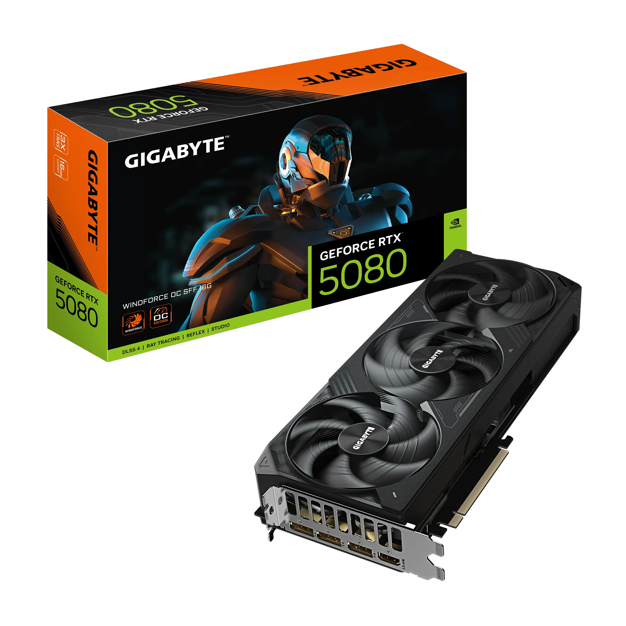 GIGABYTE GeForce RTX 5080 WINDFORCE OC SFF 16G Graphics Card - 16GB GDDR7, 256bit, PCI-E 5.0, 2670MHz Core Clock, 3 x DP 2.1a, 1 x HDMI 2.1b, GV-N5080WF3OC-16GD, GeForce RTX 5080, 16 GB, GDDR7, 256 bit, 7680 x 4320 pixels, PCI Express x16 5.0