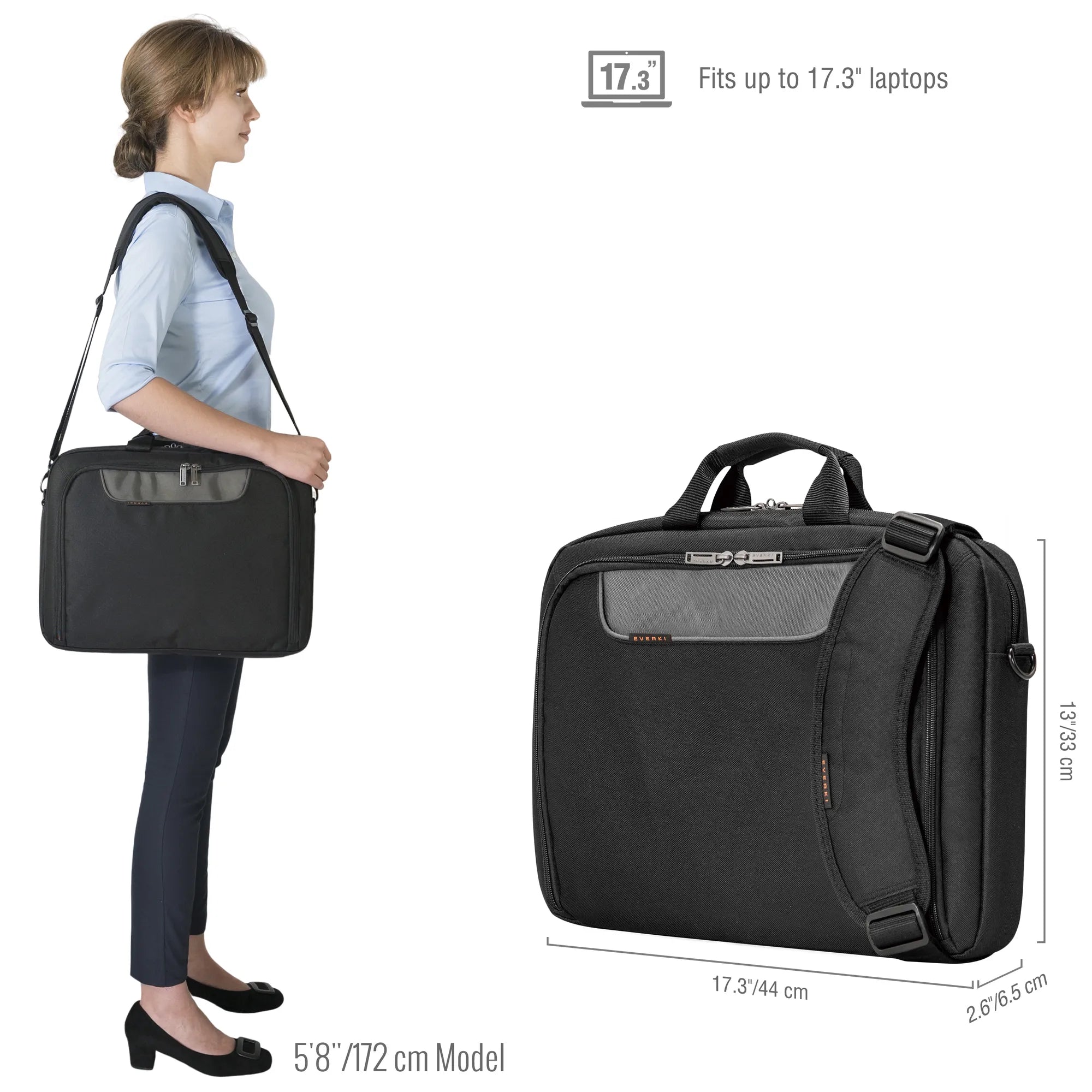 Everki EKB407NCH17, Briefcase, 43.9 cm (17.3"), Shoulder strap, 750 g, Black