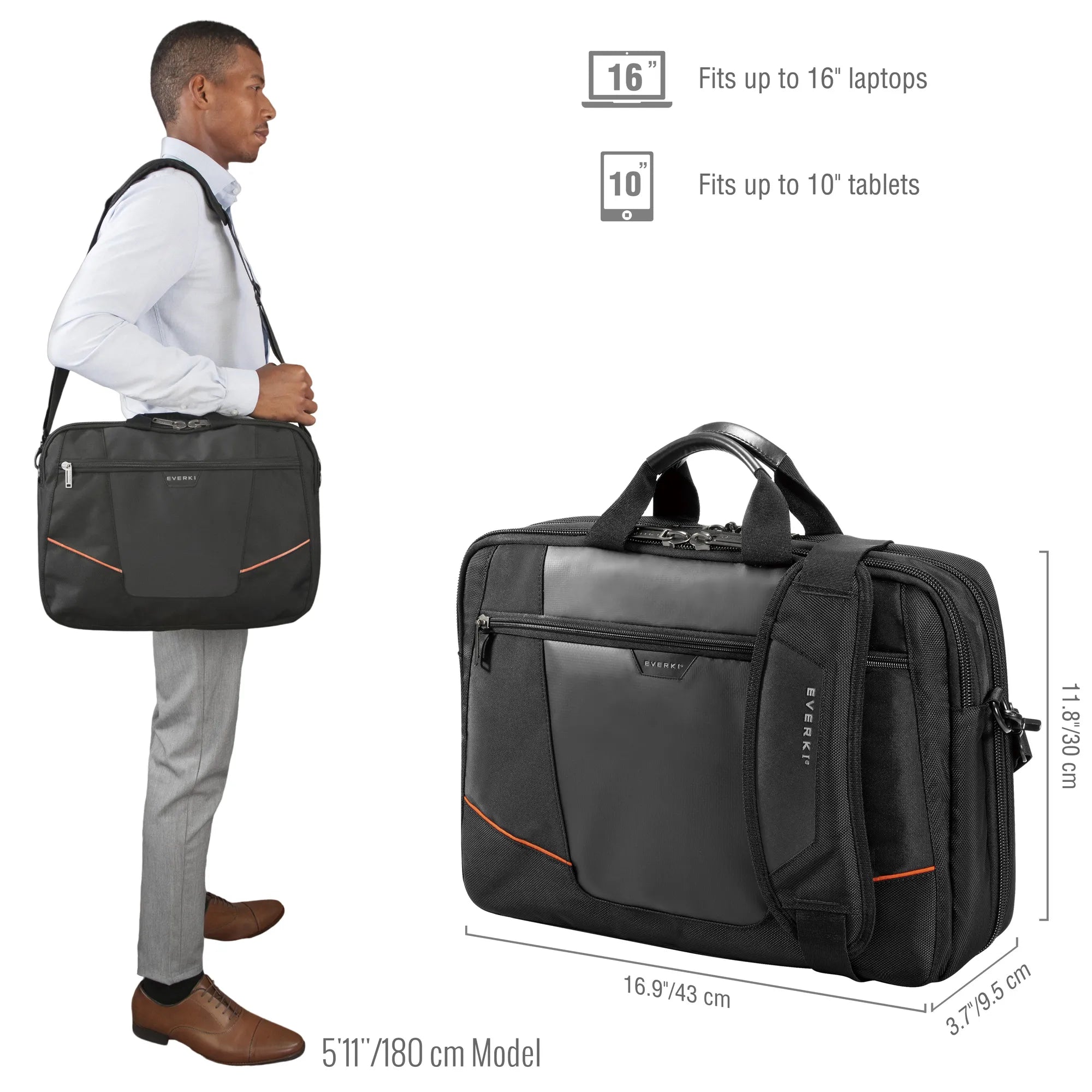 Everki EKB419, Briefcase, 40.6 cm (16"), 1.08 kg, Black