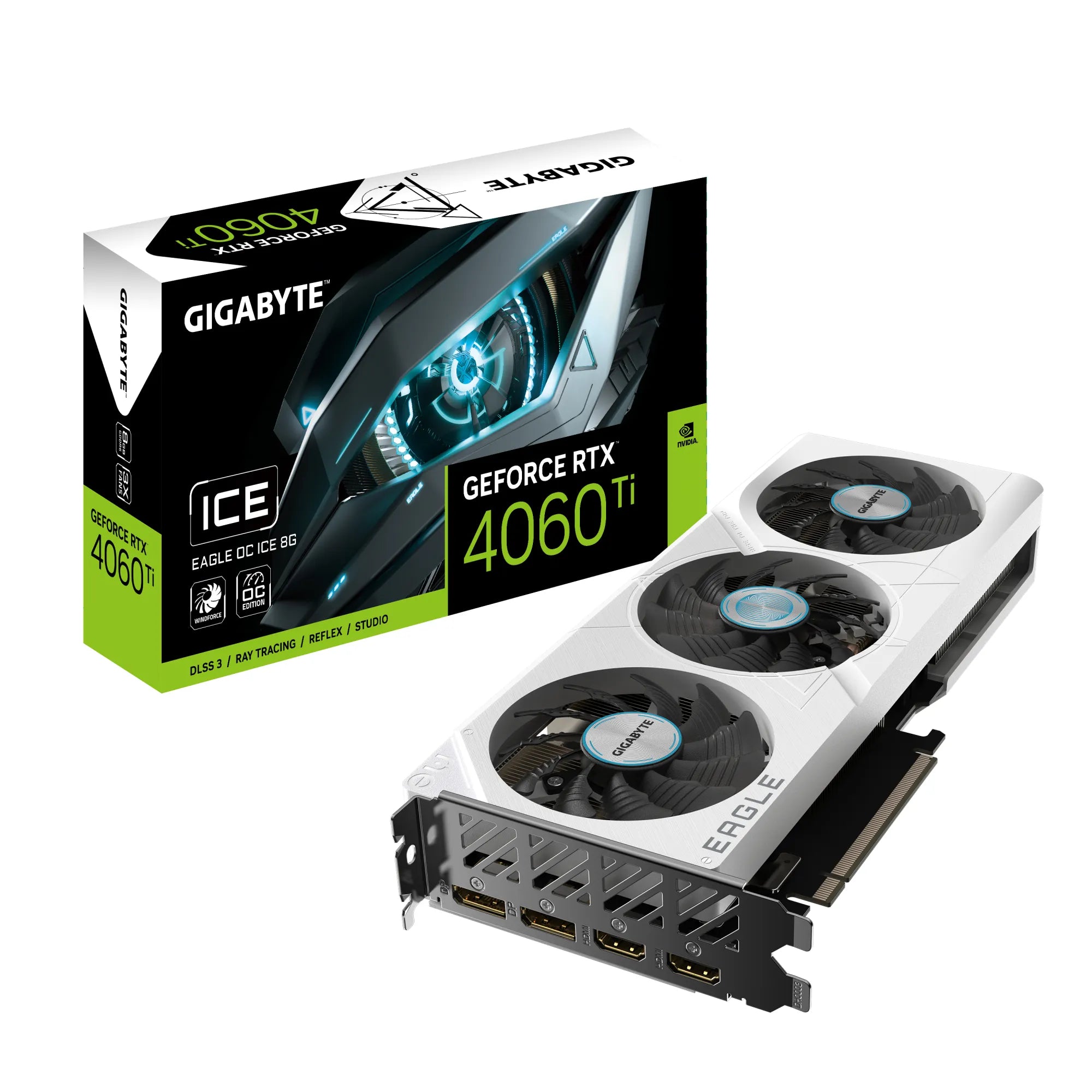 Gigabyte EAGLE GeForce RTX 4060 Ti OC ICE, GeForce RTX 4060 Ti, 8 GB, GDDR6, 128 bit, 7680 x 4320 pixels, PCI Express 4.0