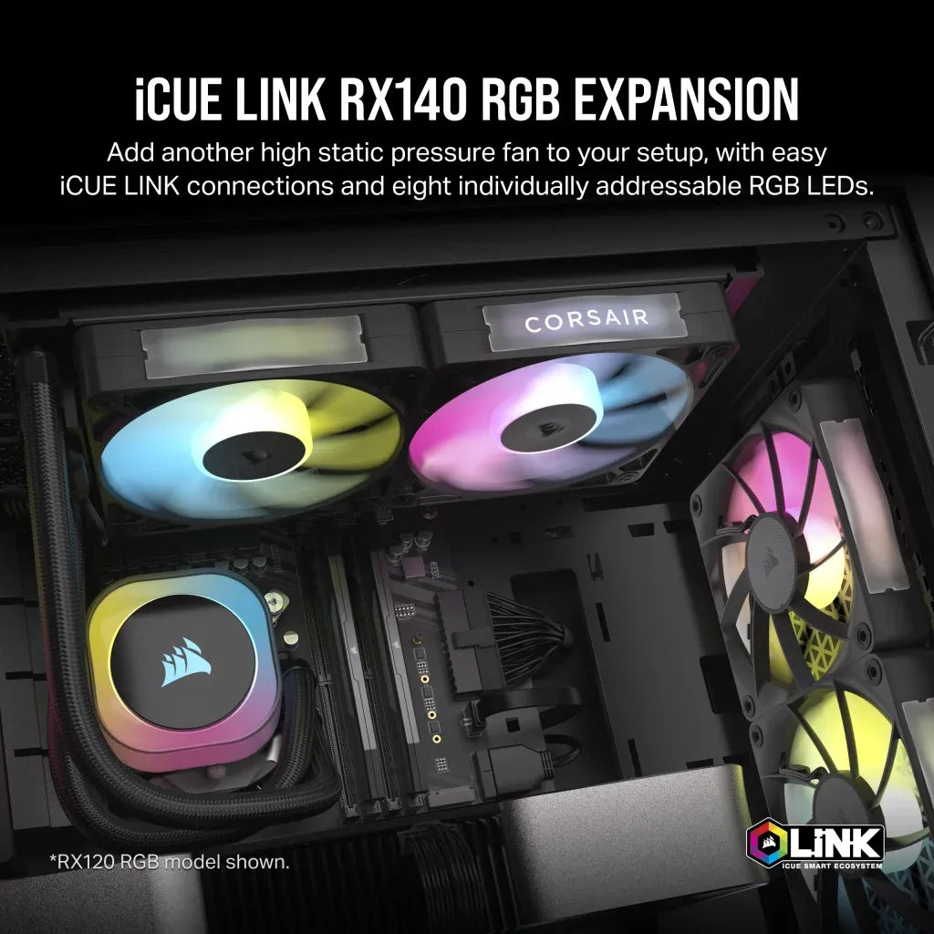 Corsair iCUE LINK RX140 RGB, Fan, 14 cm, 300 RPM, 1700 RPM, 36 dB, 94.7 cfm