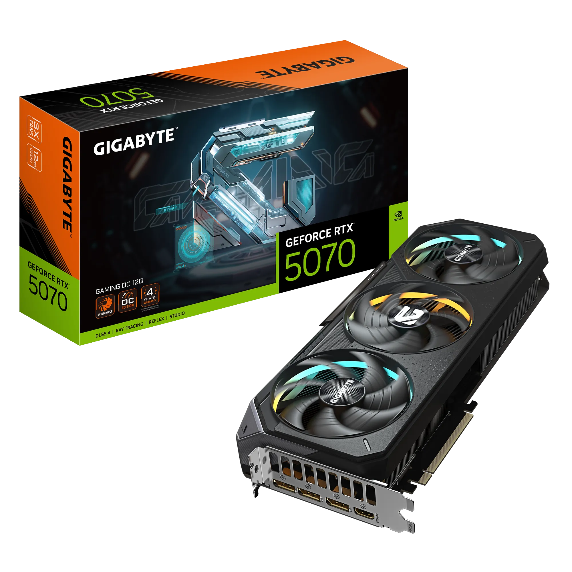 GIGABYTE GeForce RTX 5070 GAMING OC 12G Graphics Card - 12GB GDDR7, 192bit, PCI-E 5.0, 2625 MHz Core Clock, 3 x DP 2.1a, 1 x HDMI 2.1b, NVIDIA DLSS 4, GV-N5070GAMING OC-12GD, GeForce RTX 5070, 12 GB, GDDR7, 192 bit, 7680 x 4320 pixels, PCI Express x16 5.0