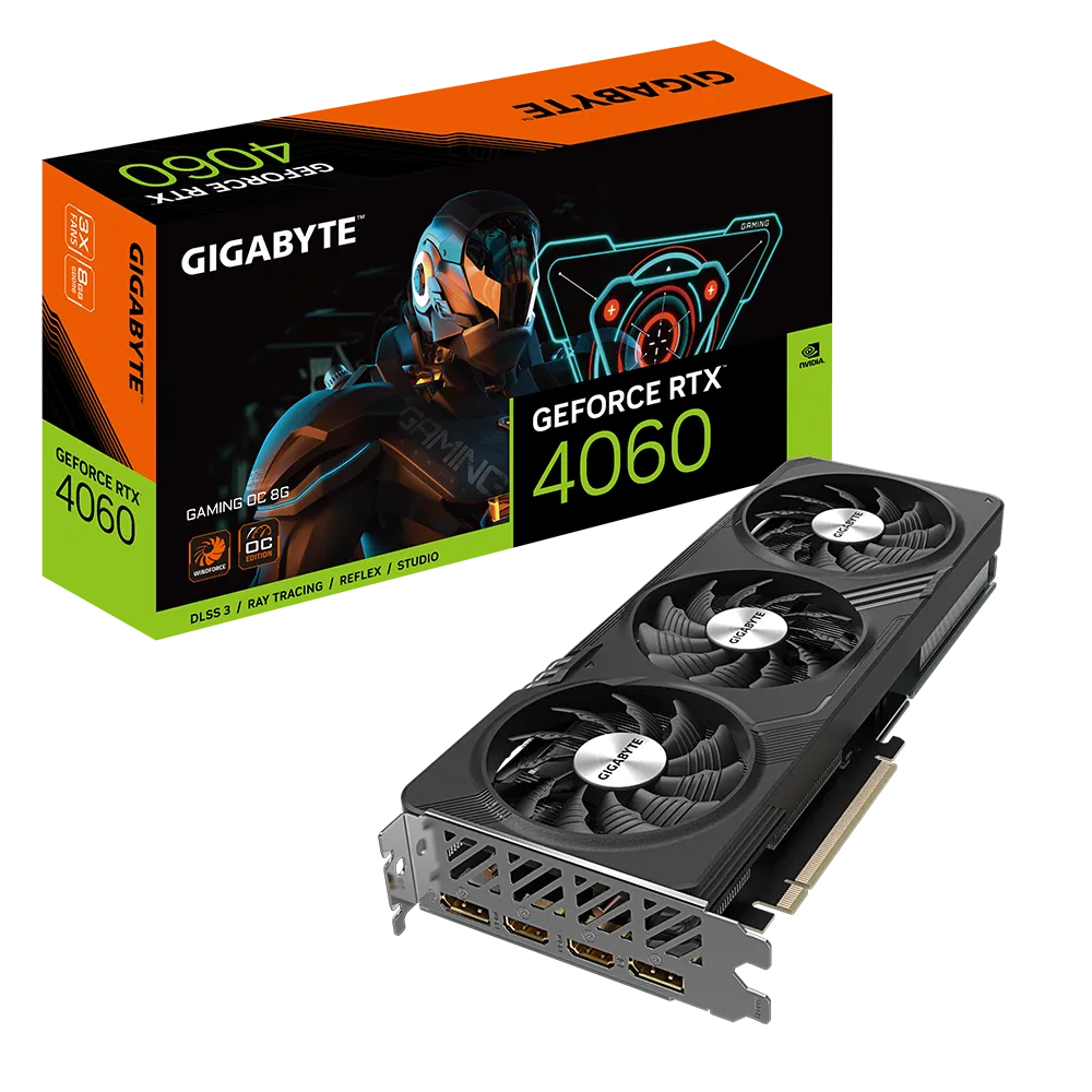 GIGABYTE GAMING GeForce RTX­­ 4060 OC 8G, GeForce RTX­ 4060, 8 GB, GDDR6, 128 bit, 7680 x 4320 pixels, PCI Express 4.0