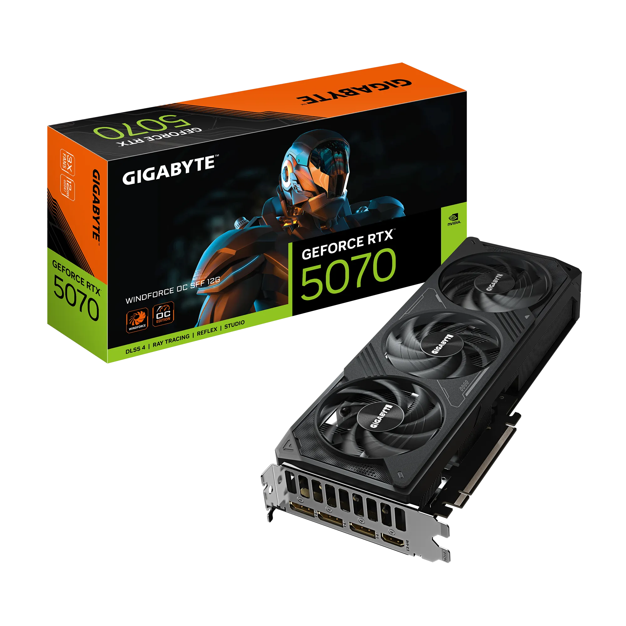 GIGABYTE GeForce RTX 5070 WINDFORCE OC SFF 12G Graphics Card - 16GB GDDR7, 256bit, PCI-E 5.0, 2542 MHz Core Clock, 3 x DP 2.1a, 1 x HDMI 2.1b, NVIDIA DLSS 4, GV-N5070WF3OC-12GD, GeForce RTX 5070, 12 GB, GDDR7, 192 bit, 7680 x 4320 pixels, PCI Express x16 5.0