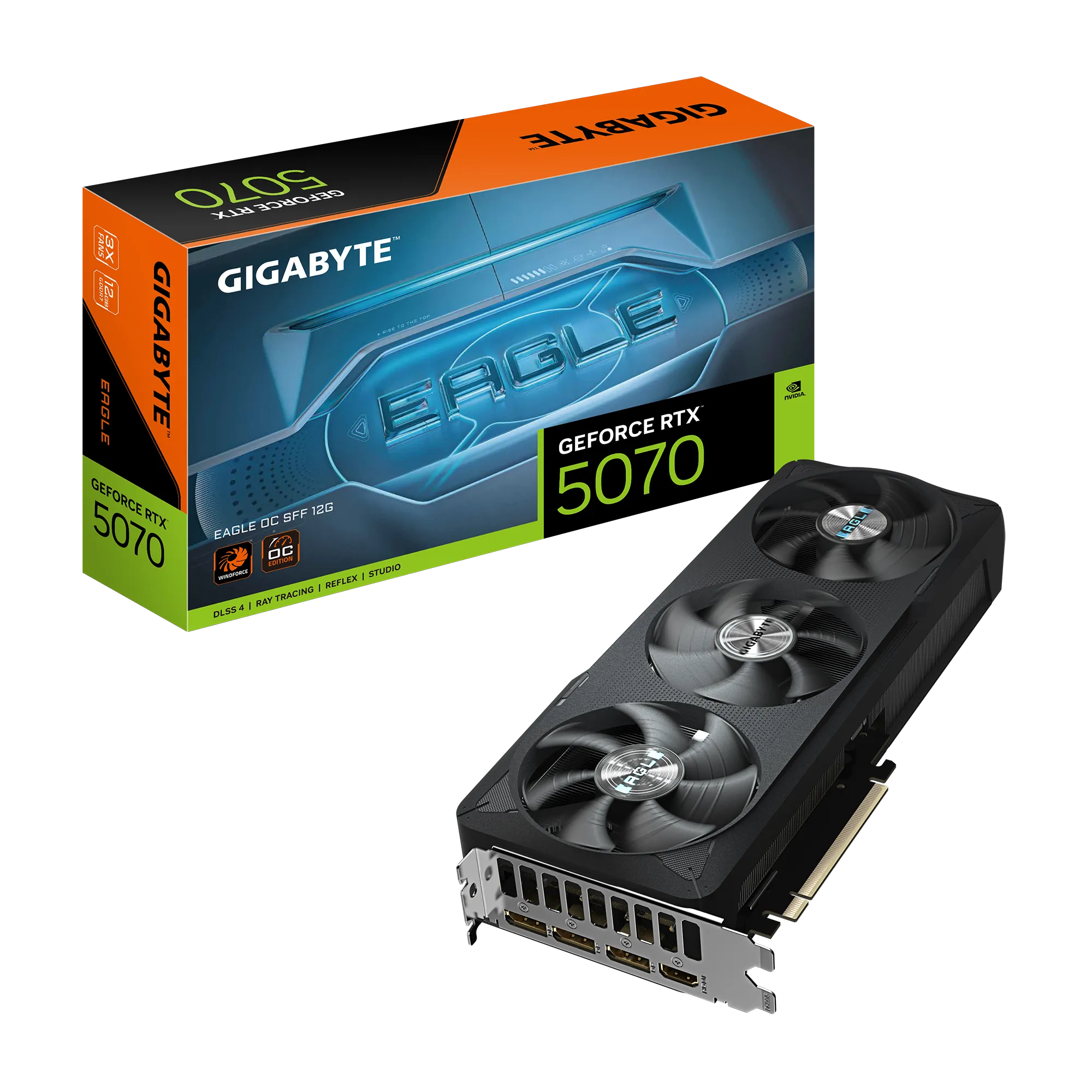 GIGABYTE GeForce RTX 5070 EAGLE OC SFF 12G Graphics Card - 12GB GDDR7, 192bit, PCI-E 5.0, 2587 MHz Core Clock, 3 x DP 2.1a, 1 x HDMI 2.1b, NVIDIA DLSS 4, GV-N5070GAMING OC-12GD, GeForce RTX 5070, 12 GB, GDDR7, 192 bit, 7680 x 4320 pixels, PCI Express x16 5.0
