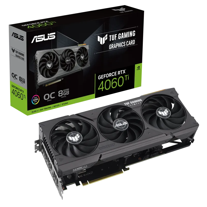 ASUS TUF Gaming TUF-RTX4060TI-O8G-GAMING, GeForce RTX 4060 Ti, 8 GB, GDDR6, 128 bit, 7680 x 4320 pixels, PCI Express 4.0