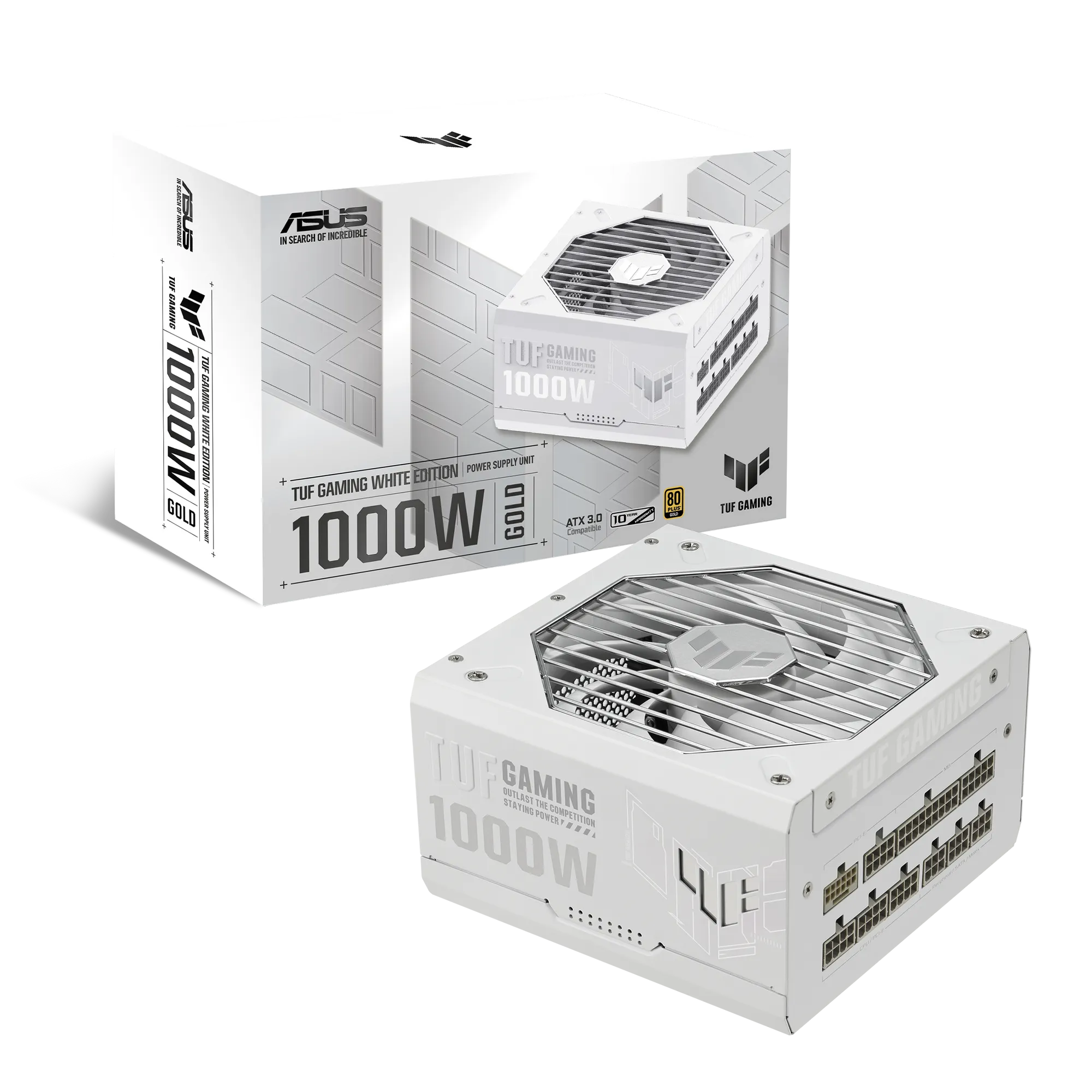 ASUS TUF Gaming 1000W Gold White Edition, 1000 W, 100 - 240 V, Active, 130 W, 1000 W, 130 W