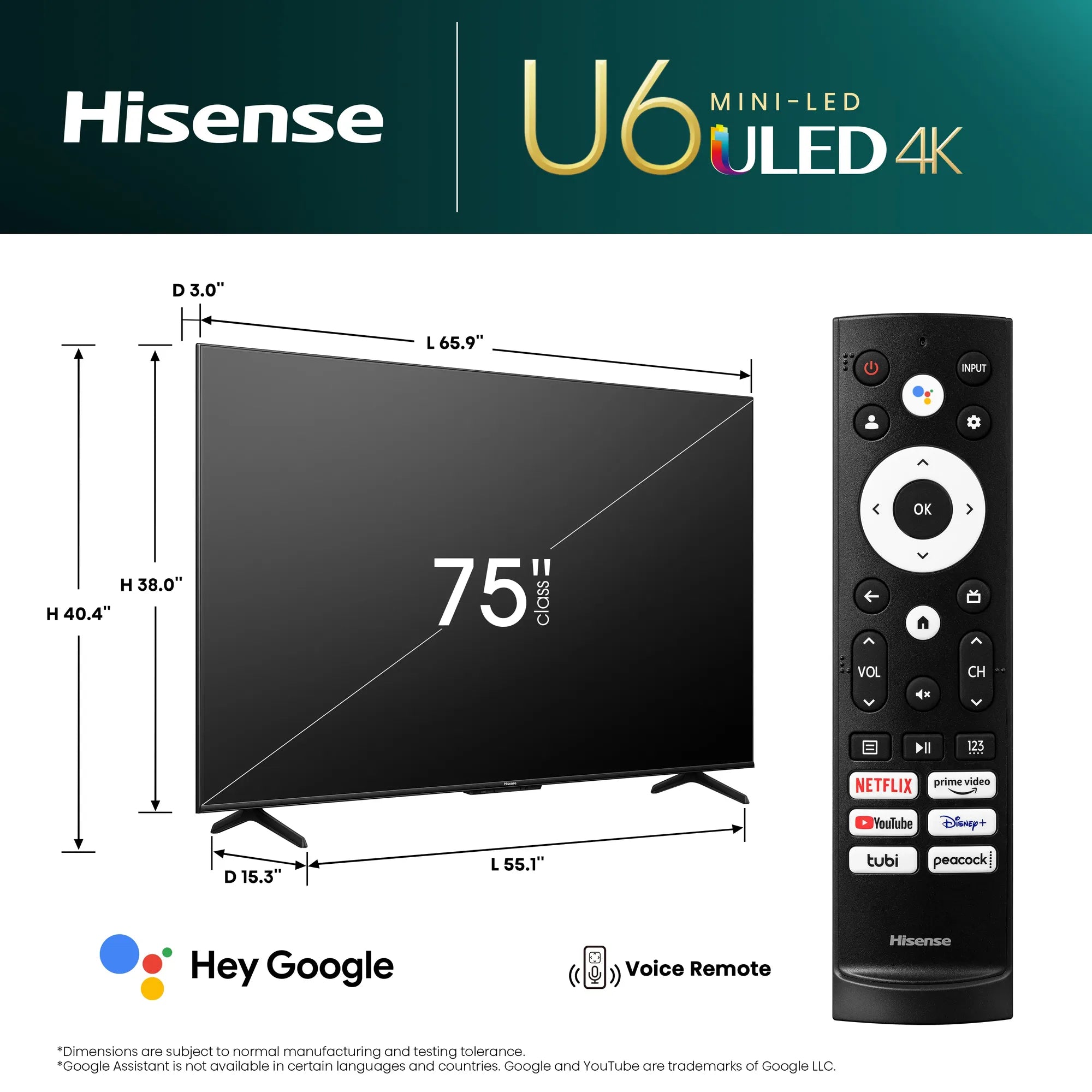 Hisense 75U6K, 190.5 cm (75"), 3840 x 2160 pixels, LCD, Smart TV, Wi-Fi, Black