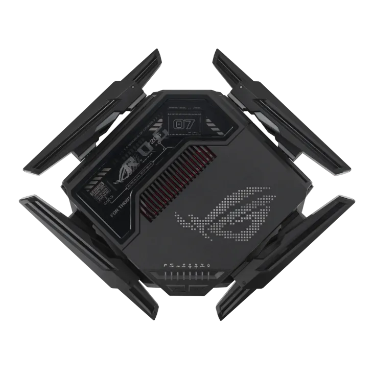 ASUS ROG Rapture GT-BE98, Wi-Fi 7 (802.11be), Quad-band (2.4 GHz / 5 GHz-1 / 5 GHz-2 / 6 GHz), Ethernet LAN, Black, Tabletop router