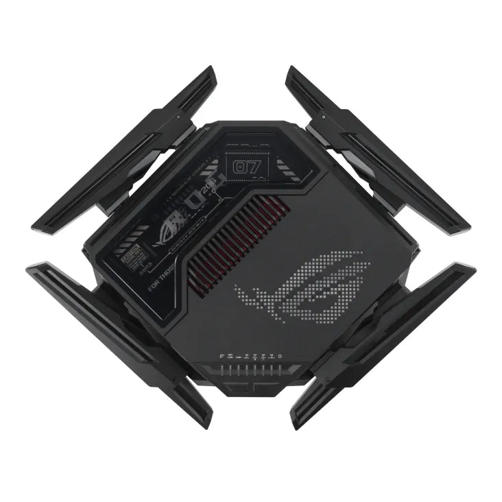 ASUS ROG Rapture GT-BE98, Wi-Fi 7 (802.11be), Quad-band (2.4 GHz / 5 GHz-1 / 5 GHz-2 / 6 GHz), Ethernet LAN, Black, Tabletop router