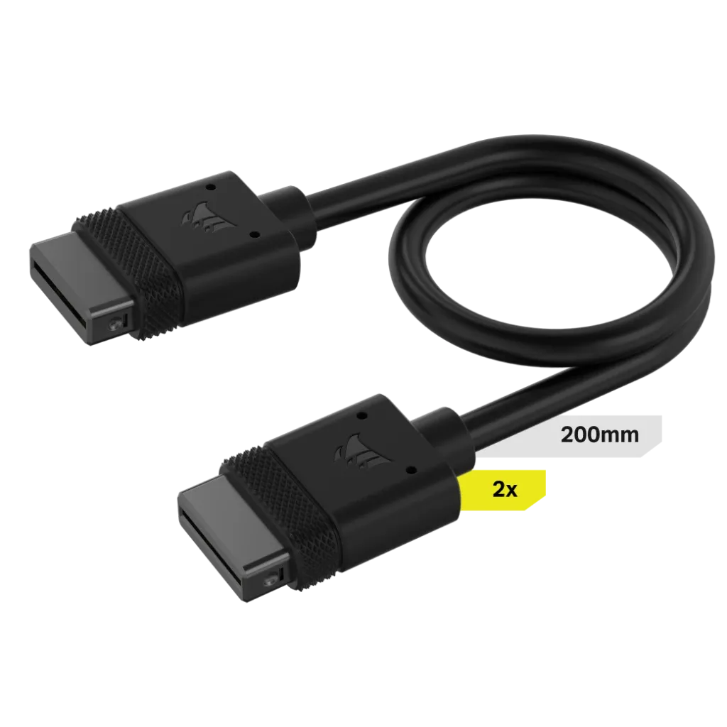 Corsair iCUE LINK Cable; 2x 200mm with Straight connectors; Black