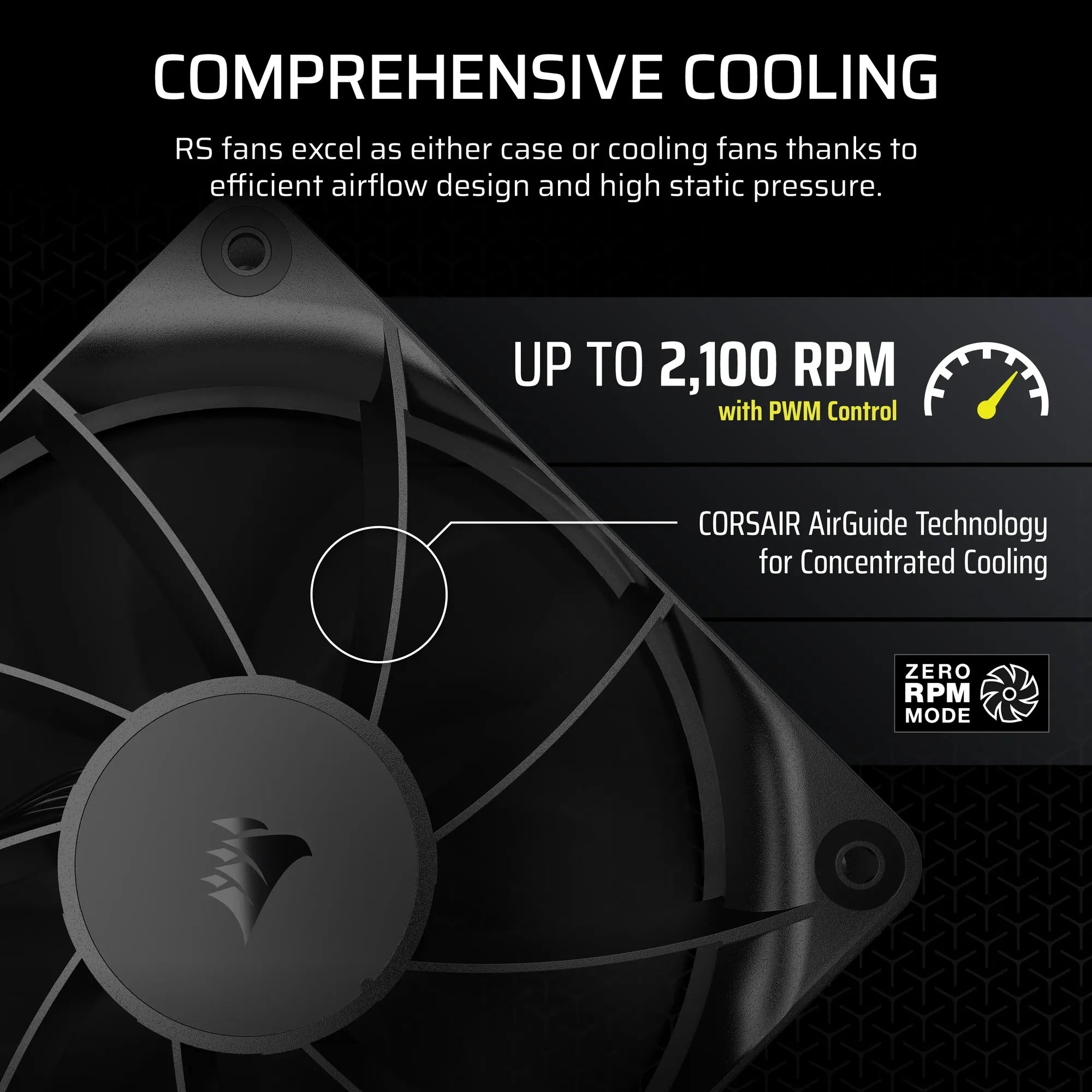 Corsair RS120, Fan, 12 cm, 420 RPM, 2100 RPM, 36 dB, 72.8 cfm