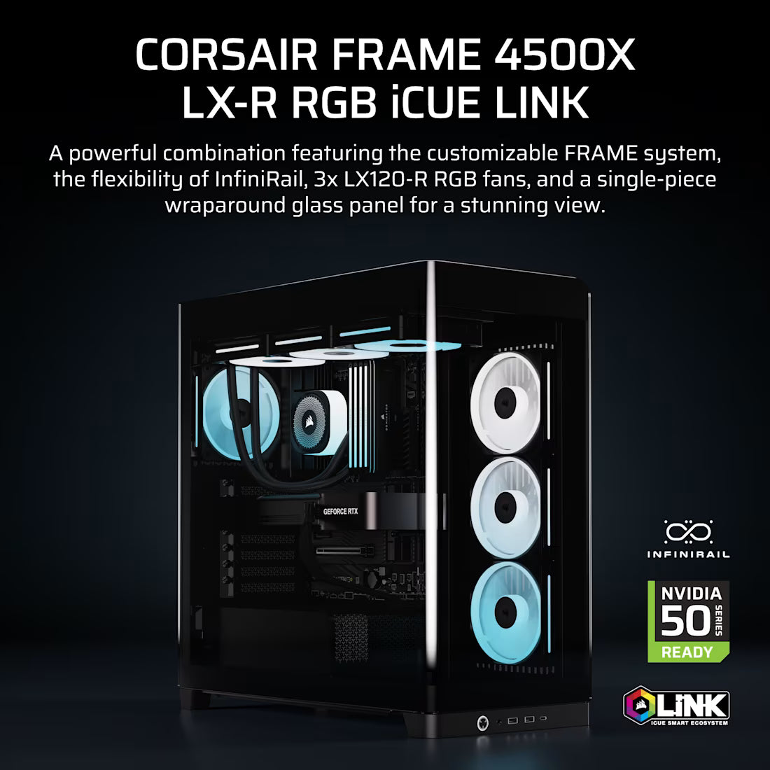 FRAME 4500X LX-R RGB LINK Panoramic Glass Mid-Tower PC Case; 3x RGB Fans Inclided; 4x 2.5'' ; 2x 3.5''; Black