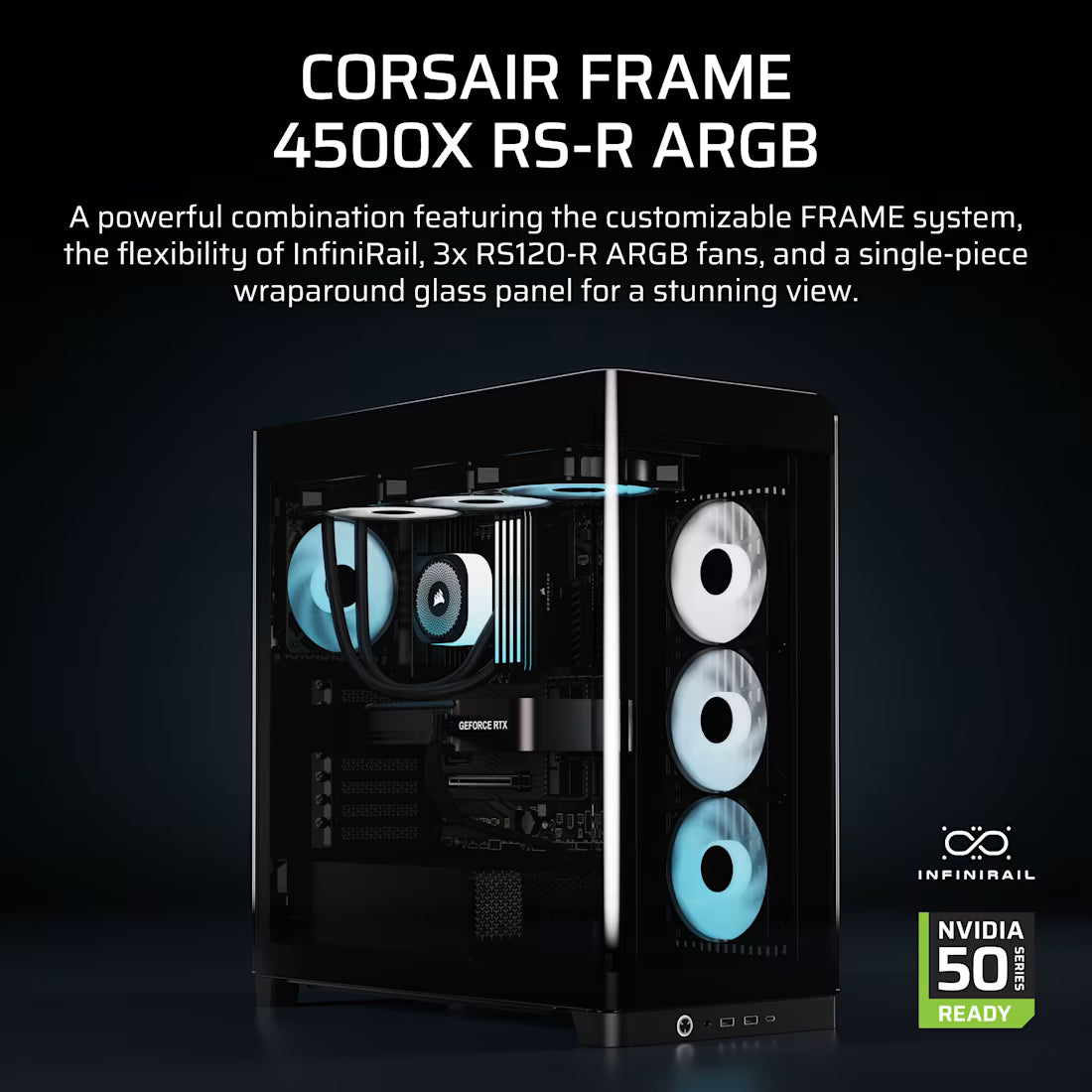FRAME 4500X RS-R ARGB Panoramic Glass Mid-Tower PC Case;includes 3x RS120-R ARGB Fans ; 4x 2.5'' ; 2x 3.5''  Black
