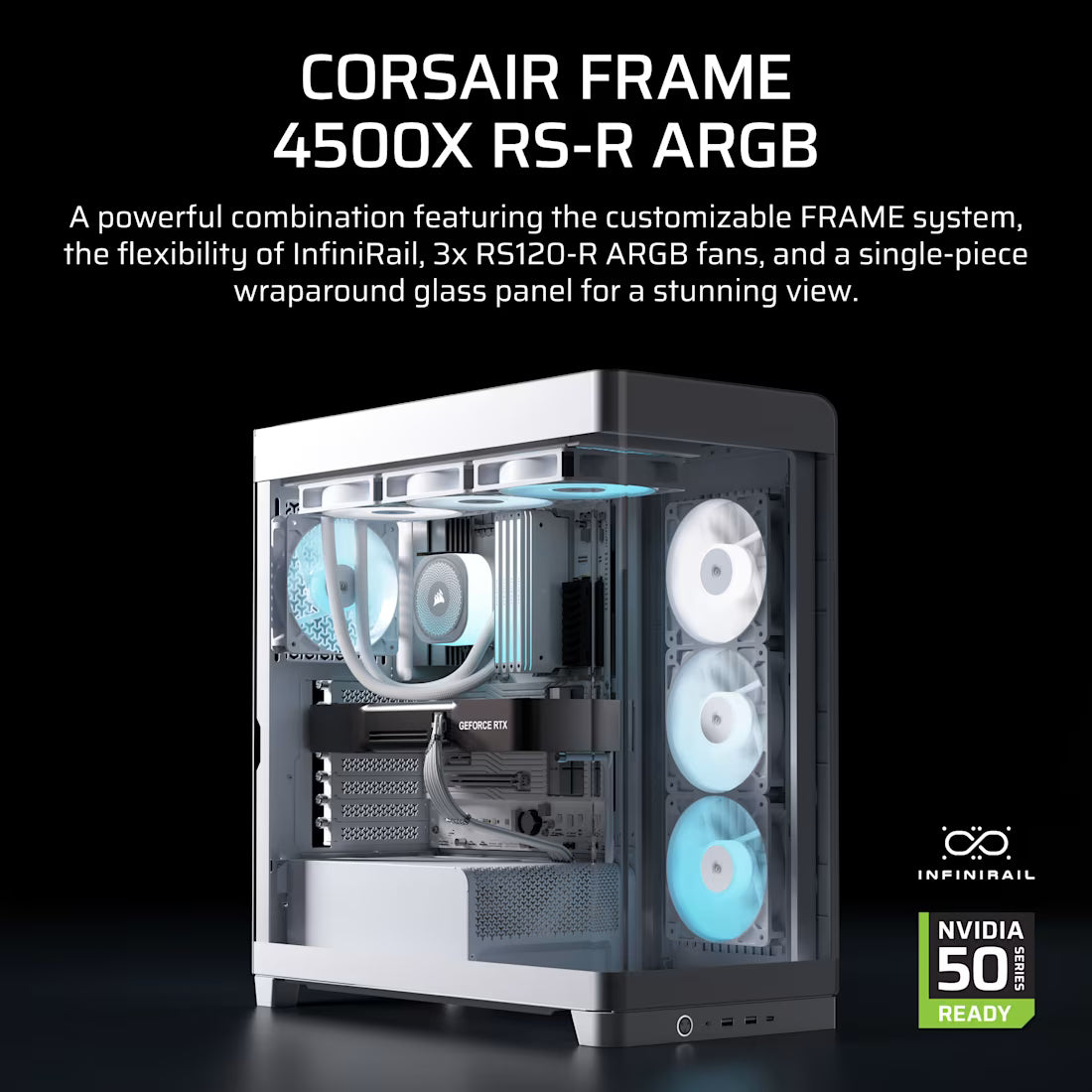 FRAME 4500X RS-R ARGB Panoramic Glass Mid-Tower PC Case;includes 3x RS120-R ARGB Fans ; 4x 2.5'' ; 2x 3.5'' ; White