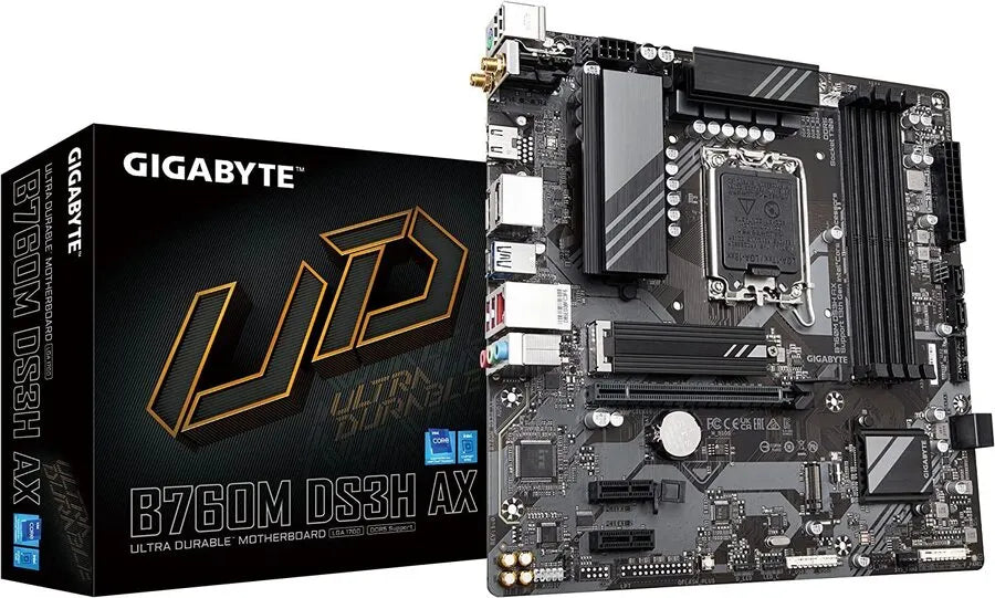 GIGABYTE Intel® B760 Chipset for 12th/13th Gen LGA 1700; 4x DDR5; 2x M2; VGA/HDMI/DP x2; mATX. 