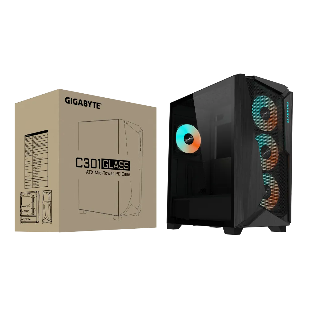Gigabyte C301 Glass ATX Chassis; 2x 3.5'' | 2x 2.5'' Drive Bays; 360mm Radiator compatible; 4x 120mm fan incl; White