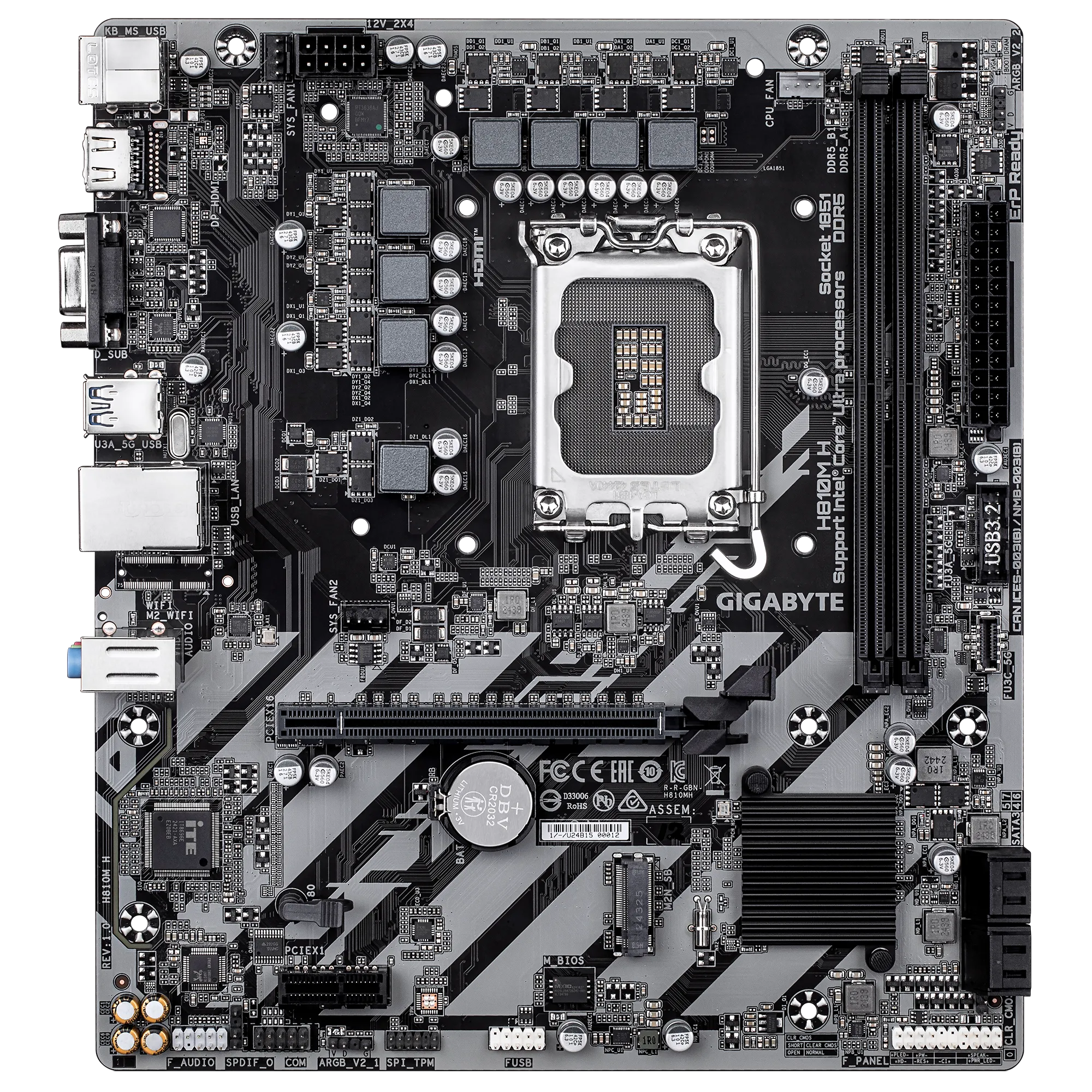 GIGABYTE Intel® H810 Chipset for LGA 1851; 2x DDR5; 2x M2; HDMI 1x VGA; mATX