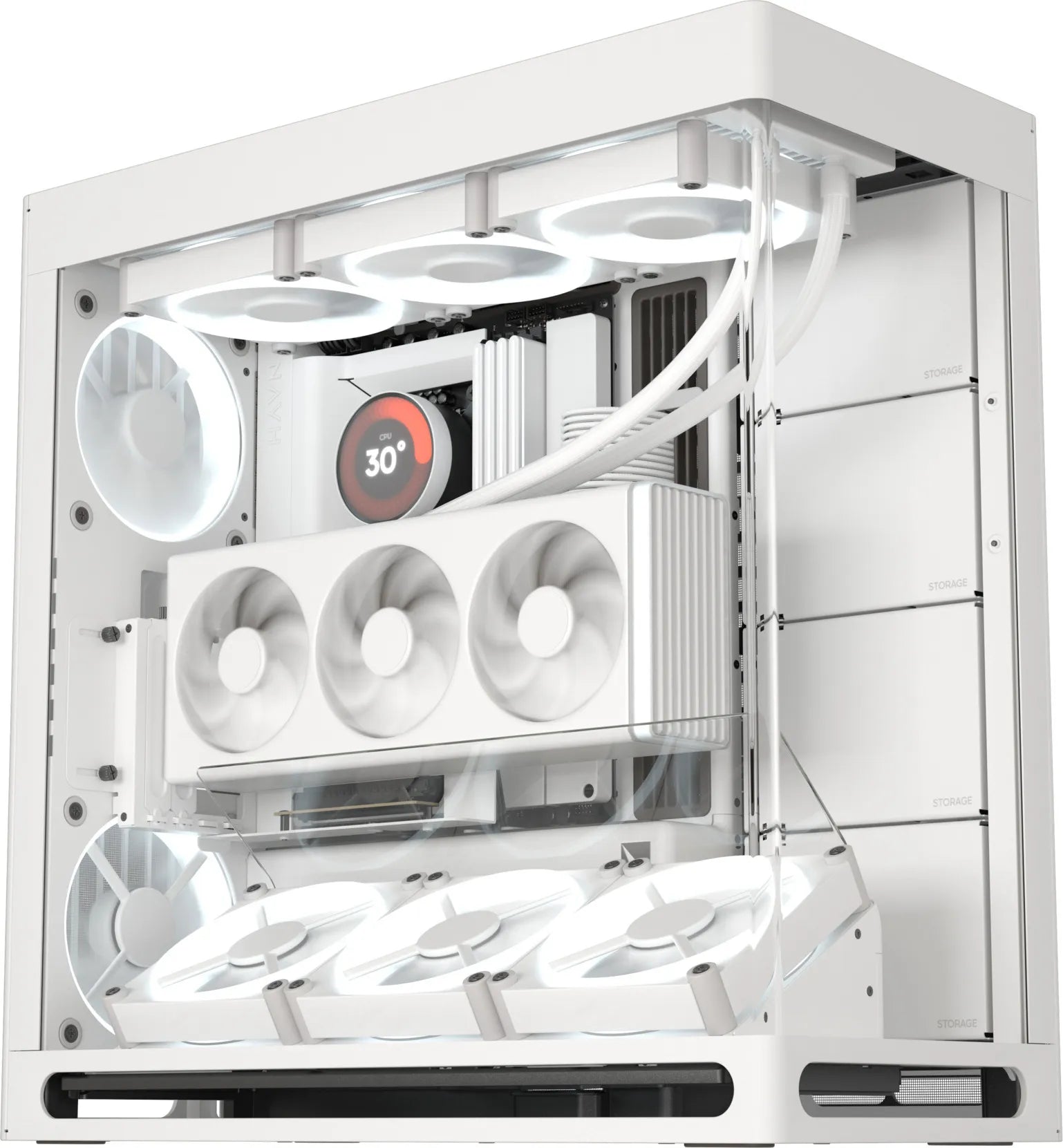 Aerocool HAVN HS 420 Base Edition White EATX case - Adjustable GPU Bracket - Supports 11 fans - 4x 3.5'' or 8x 2.5'' - 420mm rad