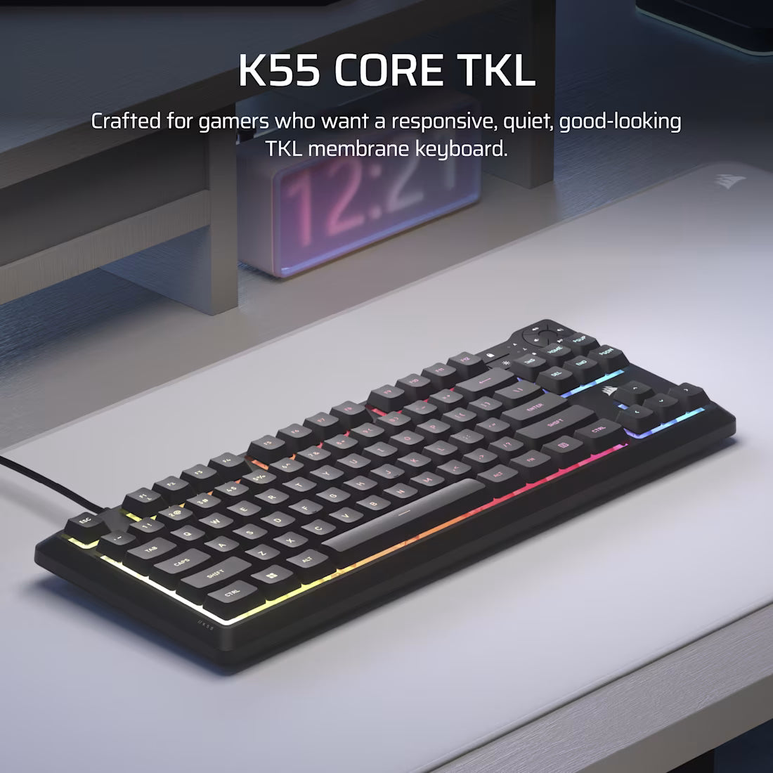 CORSAIR K55 CORE TKL RGB Wired Gaming Membrane Keyboard with 8-Zone RGB Backlighting – Black