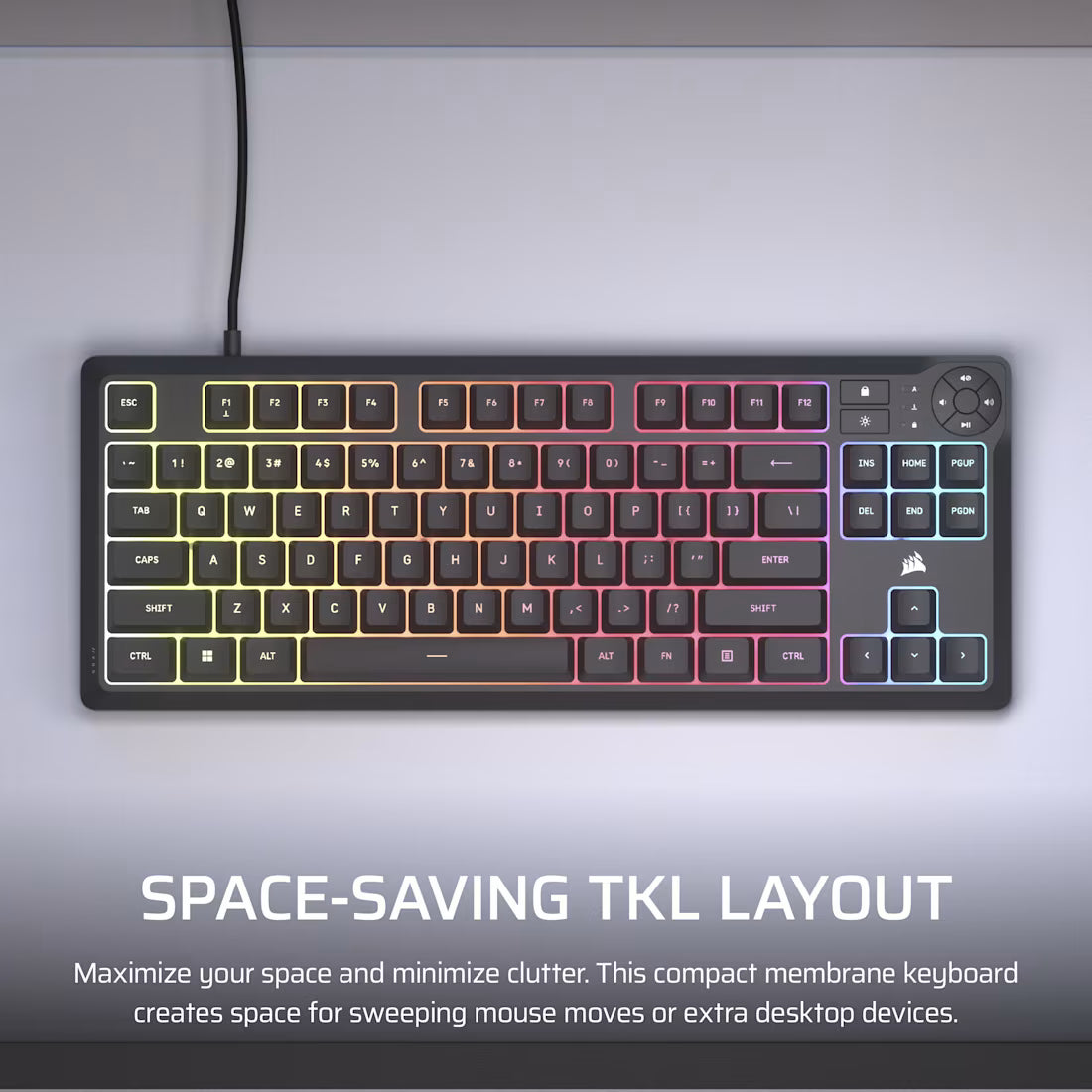 CORSAIR K55 CORE TKL RGB Wired Gaming Membrane Keyboard with 8-Zone RGB Backlighting – Black