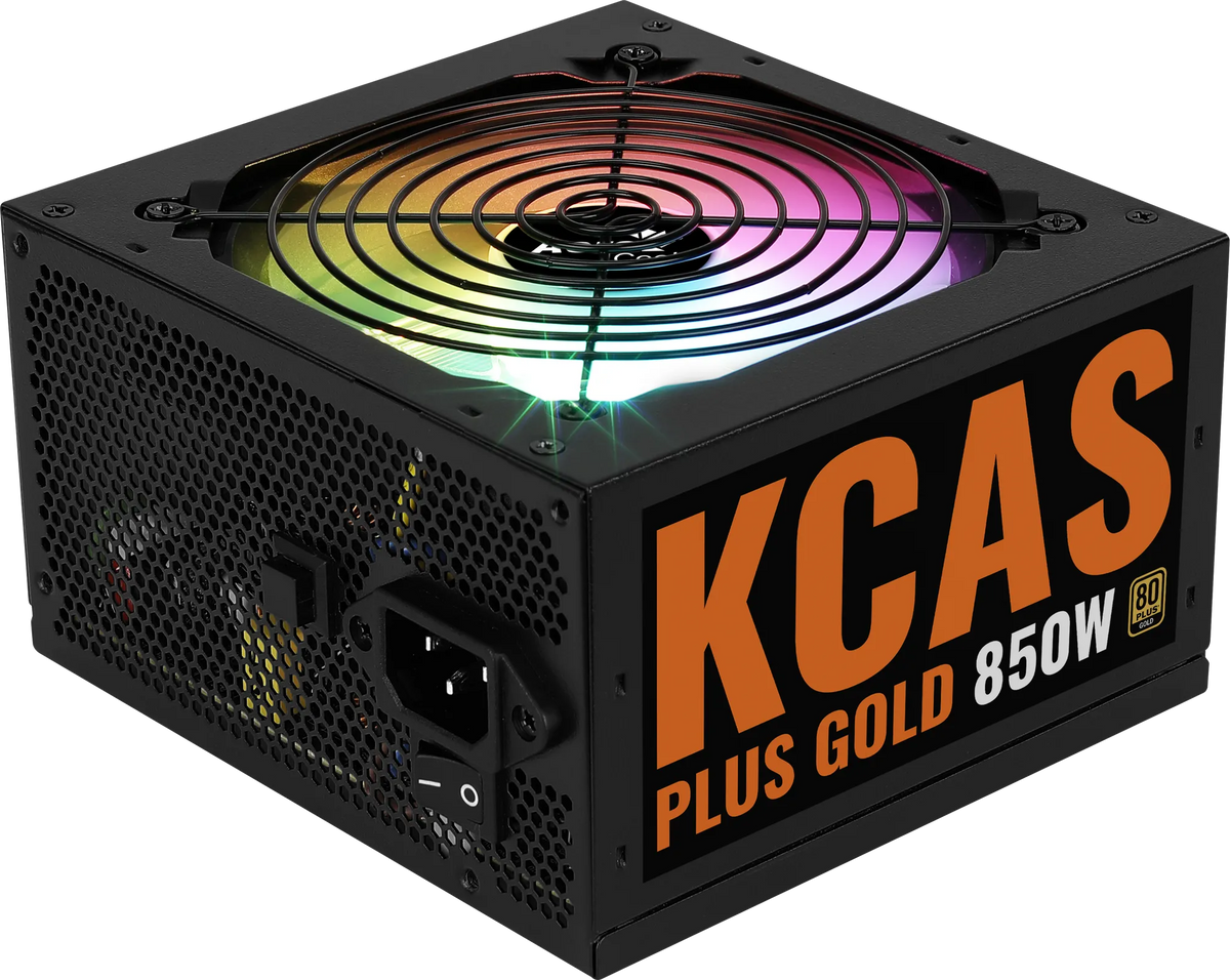 Aerocool KCAS PLUS Gold 850W RGB PSU - ATX 24 PIN; 2x 4+4PIN CPU; 8x SATA; 4x PATA; 3x PCIe 6+2PIN.