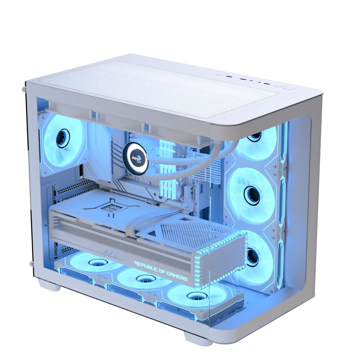 Aerocool P500C White Mid tower case - Includes 120mm ARGB Fan x 4 and 4-port ARGB control hub - ATX - 3x 2.5'' or 2x3.5'' - 360m