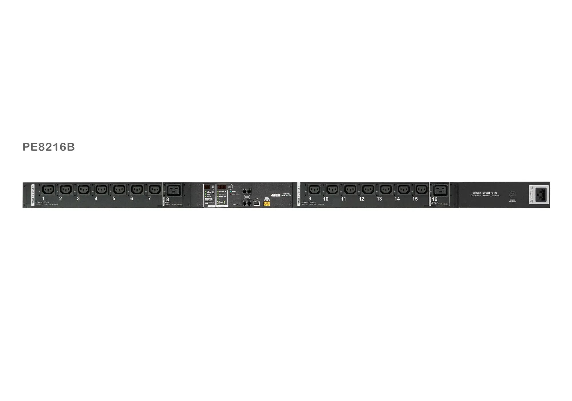 ATEN PE8216G, Metered, 0U, Metal, Black, 16 AC outlet(s), C13 coupler, C19 coupler