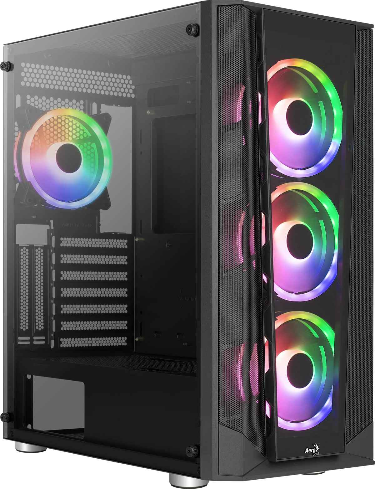 Aerocool Prism ARGB Black Mid tower case - 120mm ARGB Fan x 4; 6-port ARGB control hub - ATX - 2x 2.5'' or 2x3.5'' - 360 Radiato