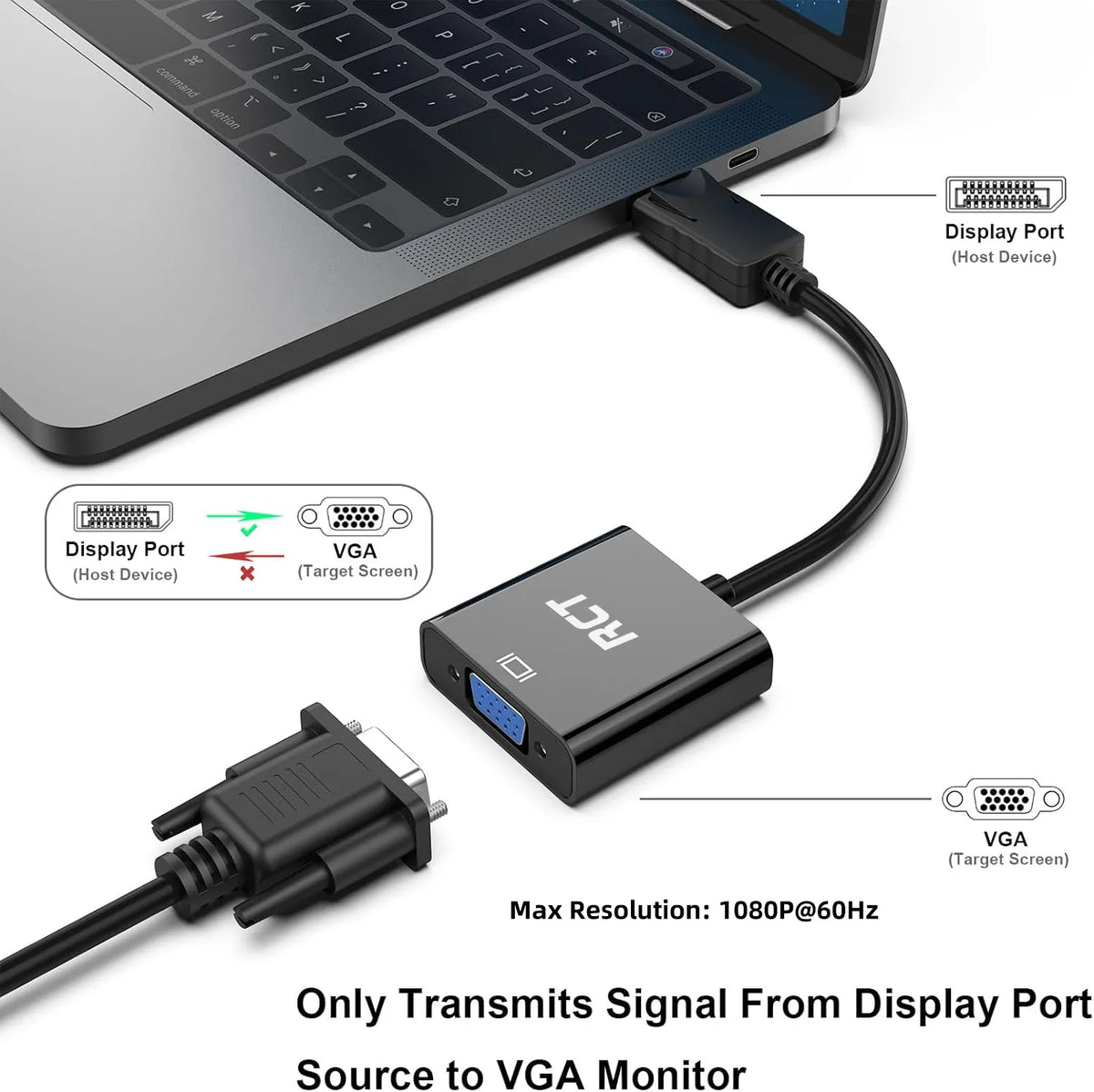 RCT display port to VGA (M to F) adapter .