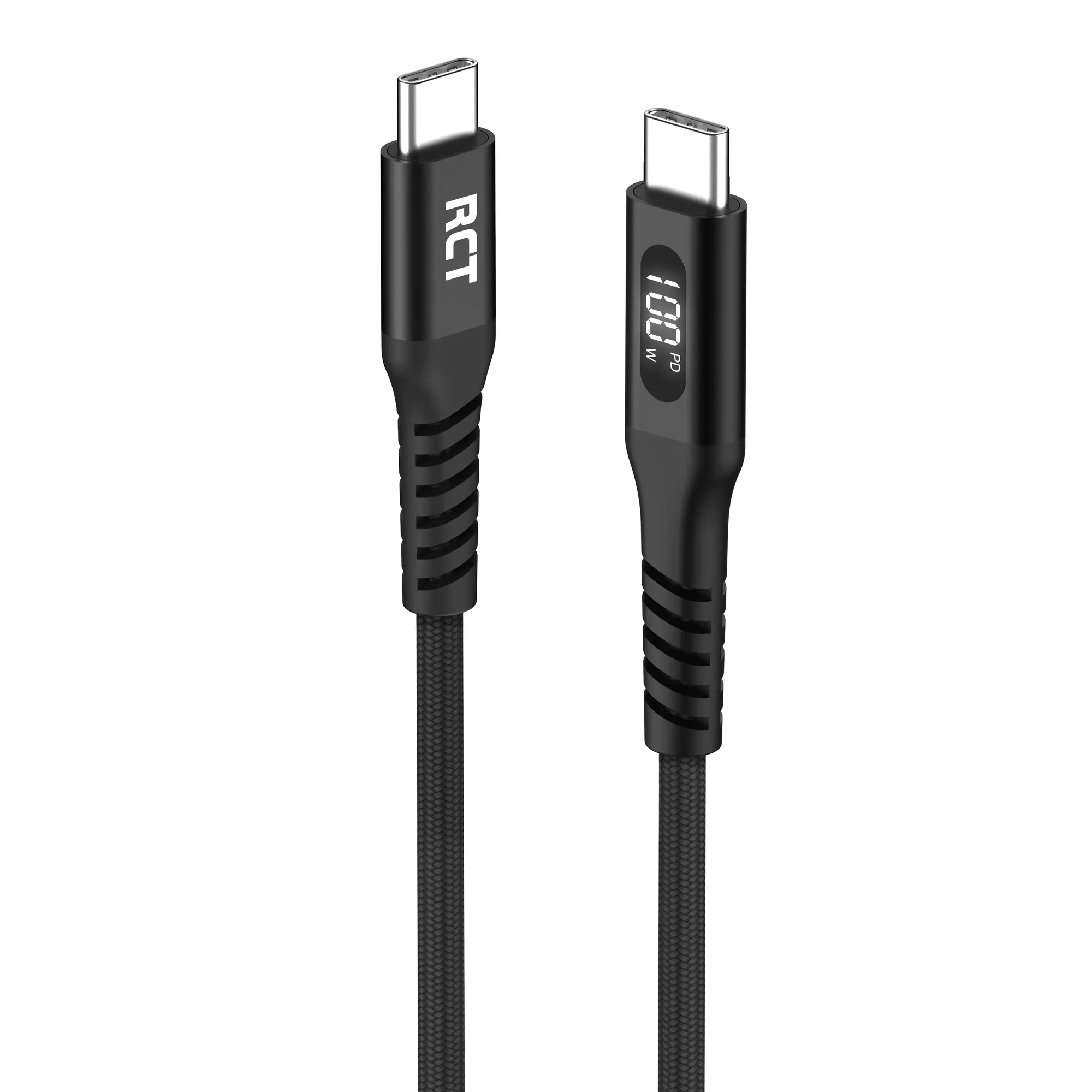 RCT USBC-USBC 2M Sync & Charge Cable (Black with LED Display)