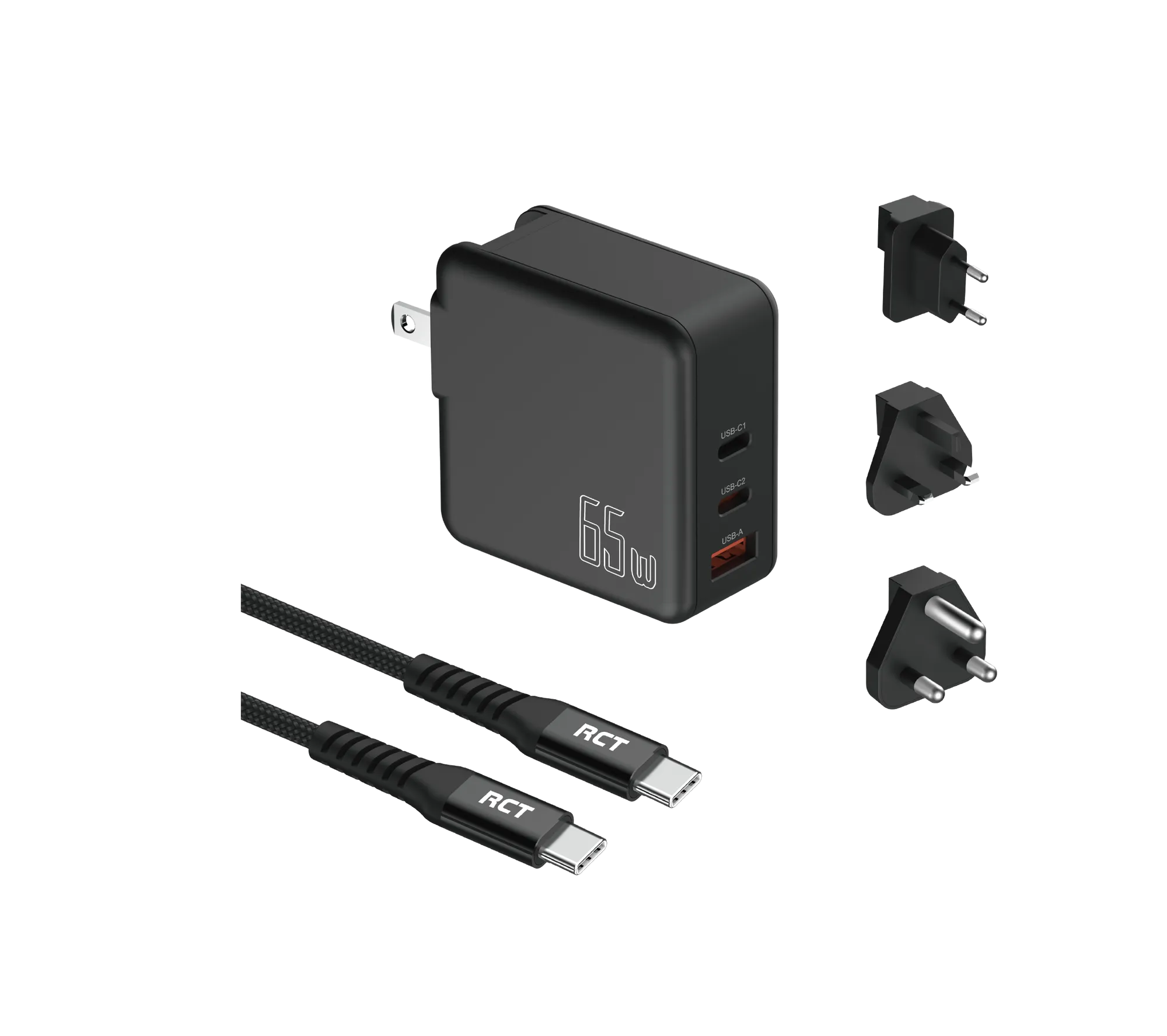 RCT 65W Charging Travel kit - Travel adaptor + (EU+UK+SA) Plug and cable