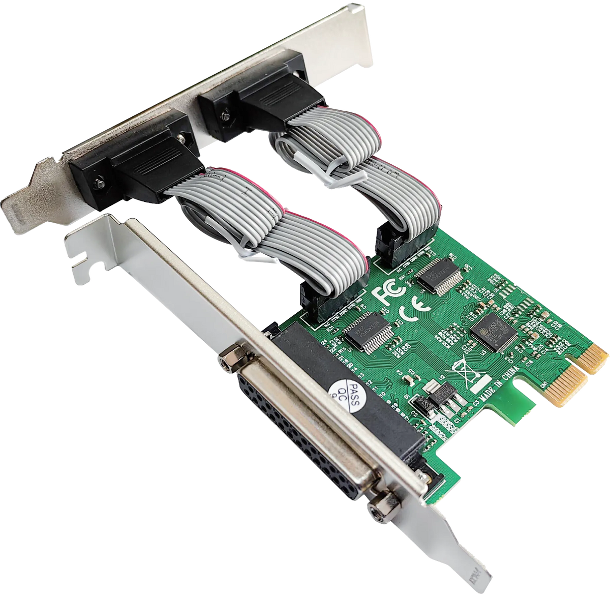RCT PCI-e 2.3 multi-I/O card with 2× RS-232 (COM) + 1× IEEE 1284 parallel (LPT) ports