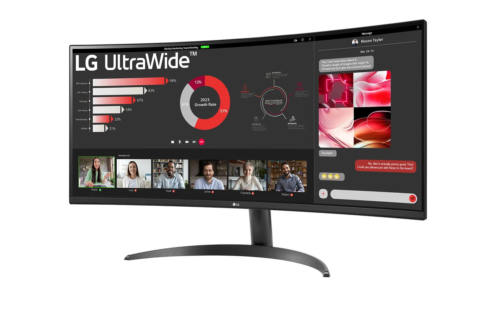 LG UltraWide 34'' QHD VA Curved Monitor 100Hz; 3440x1440 VA; Screen Split Software (Download); HDMI; Display Port; Tilt