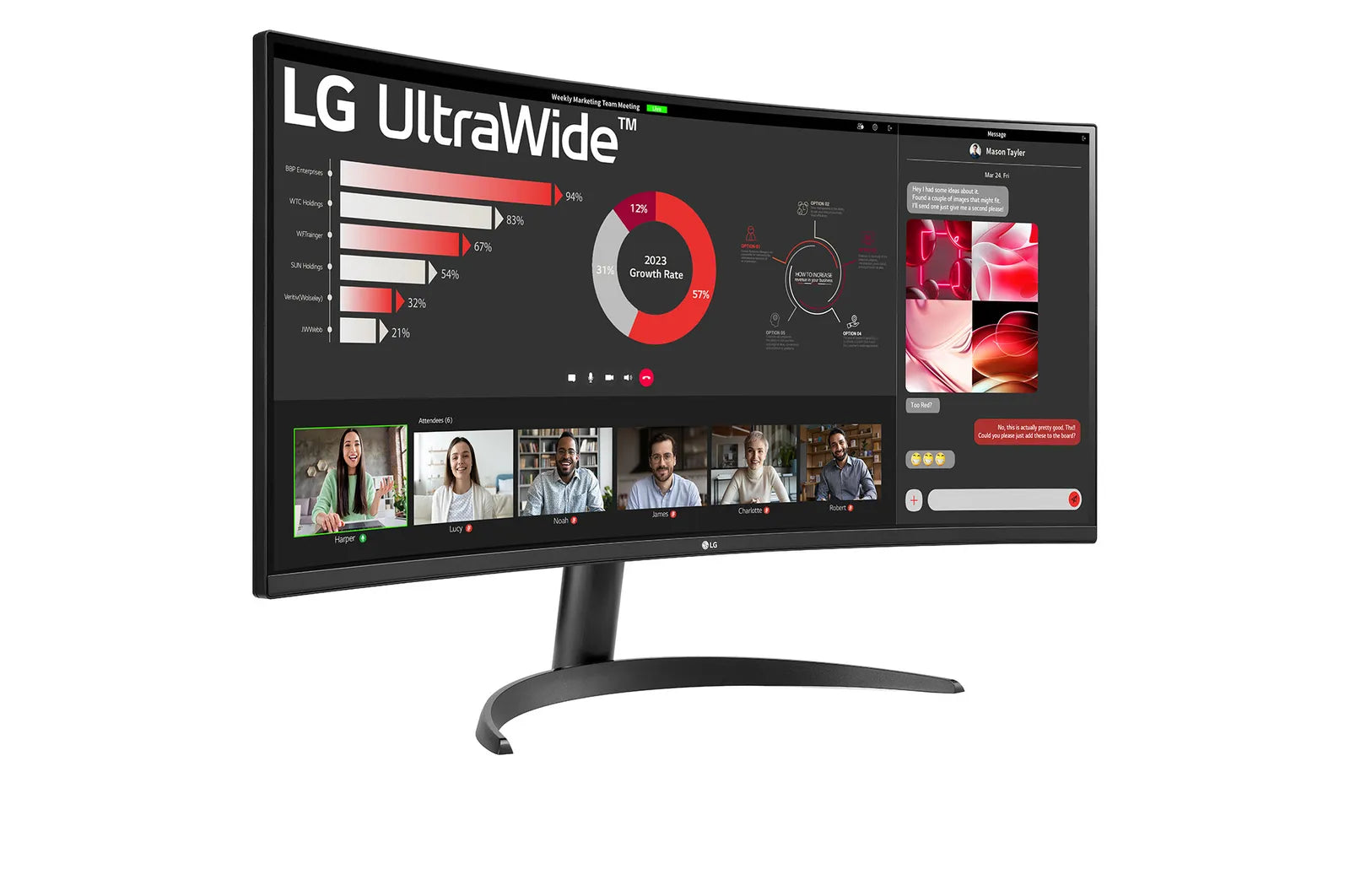 LG UltraWide 34'' QHD VA Curved Monitor 100Hz; 3440x1440 VA; Screen Split Software (Download); HDMI; Display Port; Tilt