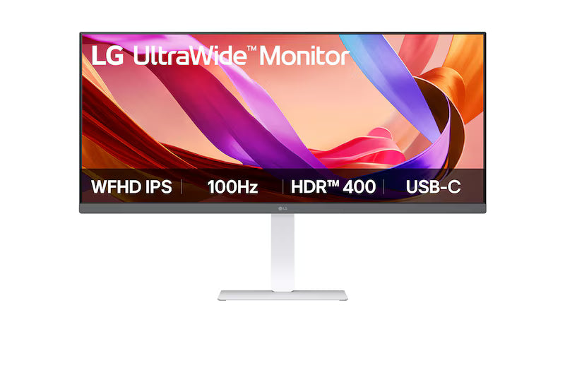LG UltraWide 34'' FHD IPS White Monitor 100Hz USB-C incl Speaker; 2560x1080 IPS; HDMI; Display; USB-C; Tilt/Height/Swivel